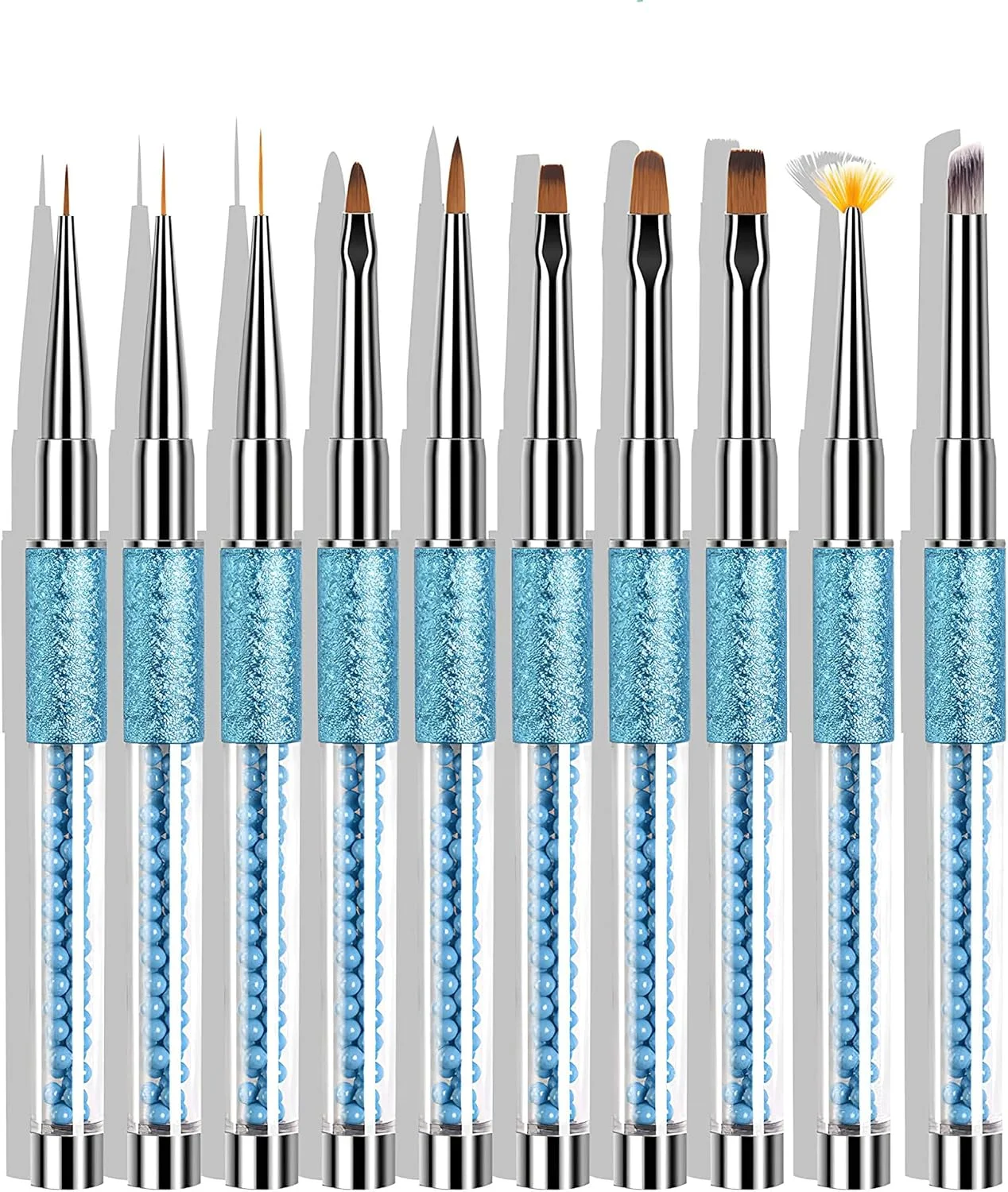 ست ۱۰ عددی قلم موی طراحی ناخن آکریلیک با موی سمور Kolinsky به همراه درپوش، ست قلم موی رنگارنگ حرفه ای ناخن، قلم موی سازنده نوک ناخن دست ساز، ست قلم موی نقاشی ناخن برای استفاده خانگی و مبتدیان