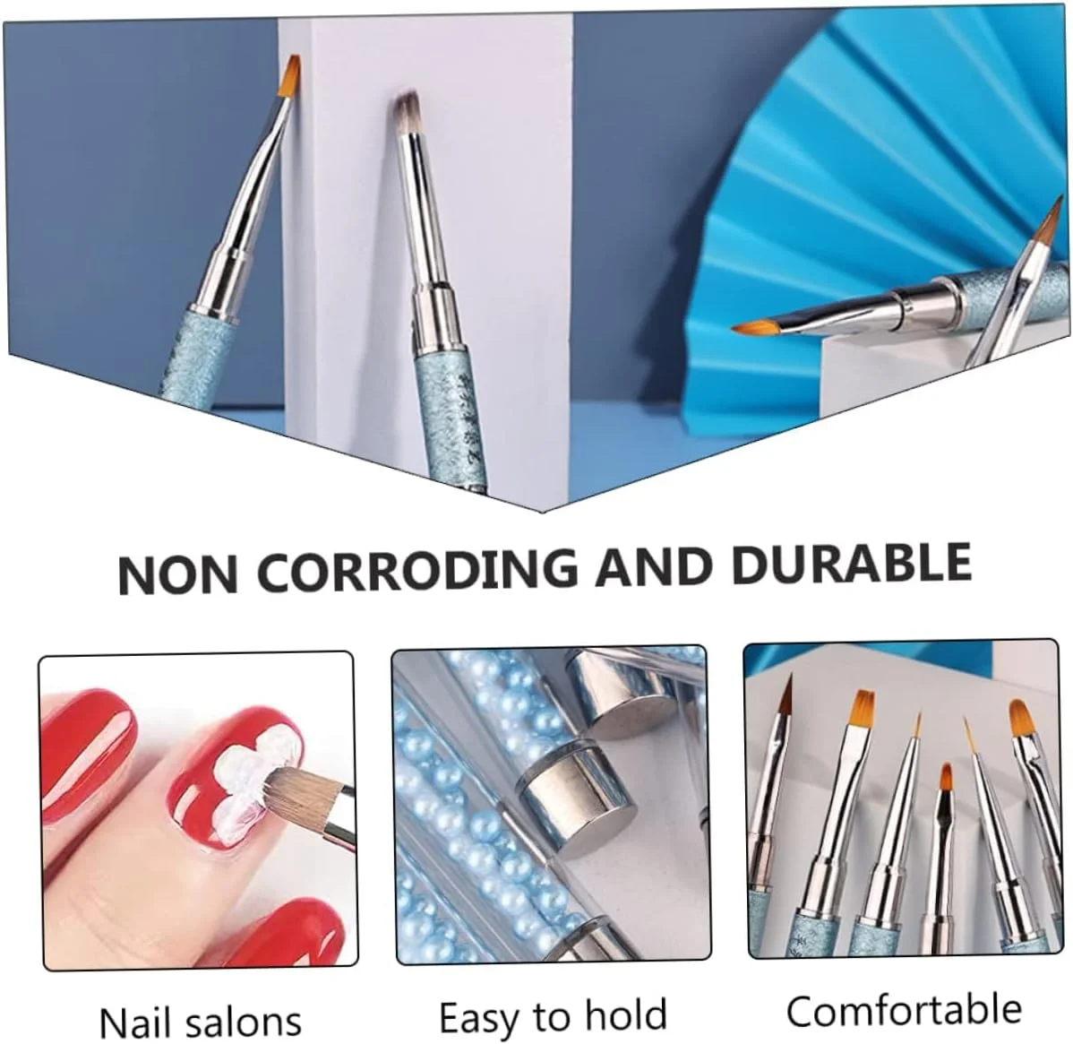 ست ۱۰ عددی قلم موی طراحی ناخن آکریلیک با موی سمور Kolinsky به همراه درپوش، ست قلم موی رنگارنگ حرفه ای ناخن، قلم موی سازنده نوک ناخن دست ساز، ست قلم موی نقاشی ناخن برای استفاده خانگی و مبتدیان