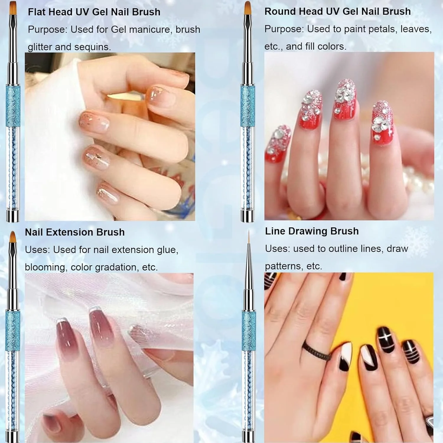 ست ۱۰ عددی قلم موی طراحی ناخن آکریلیک با موی سمور Kolinsky به همراه درپوش، ست قلم موی رنگارنگ حرفه ای ناخن، قلم موی سازنده نوک ناخن دست ساز، ست قلم موی نقاشی ناخن برای استفاده خانگی و مبتدیان