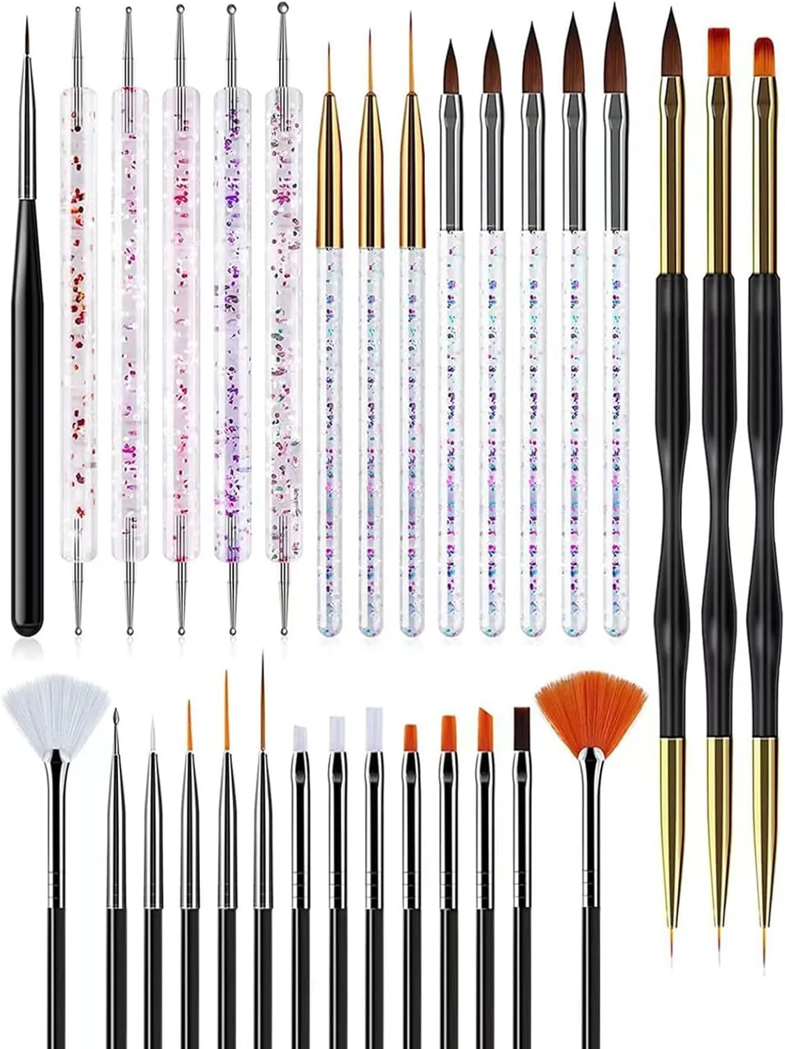 ست ۳۱ عددی برس های طراحی ناخن حرفه ای KASTWAVE، کیت برس طراحی ناخن اکریلیک با ابزارهای نقطه گذاری، طراحی خط و گردگیری برای طراحی ناخن DIY در خانه یا سالن