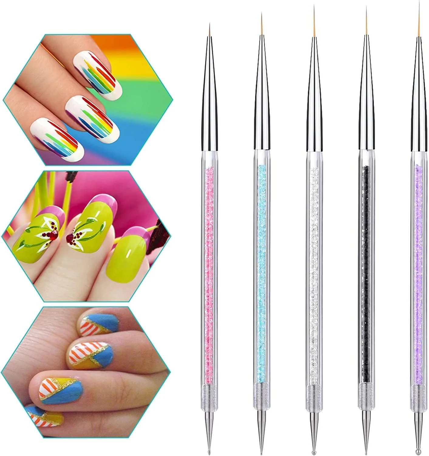 ست 5 عددی قلم طراحی ناخن دو طرفه KASTWAVE، ابزار طراحی ناخن، قلم های طراحی ناخن، قلم طراحی ناخن، قلم نقطه گذاری