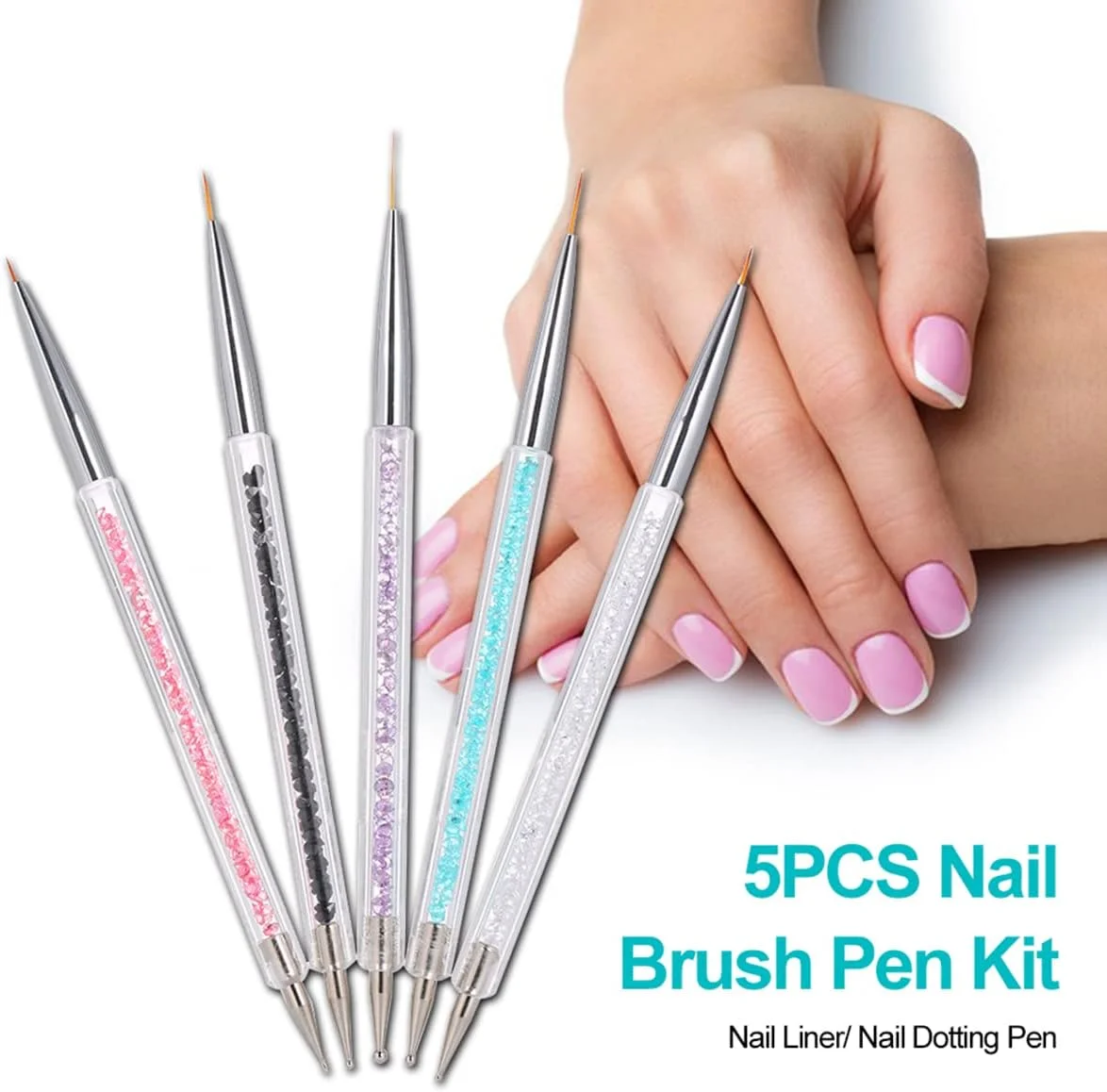 ست ۵ عددی قلم طراحی ناخن KASTWAVE، قلم های خطی ناخن، قلم های طراحی ناخن، قلم نقاشی ناخن، قلم نقطه گذاری، قلم طراحی ناخن دو طرفه
