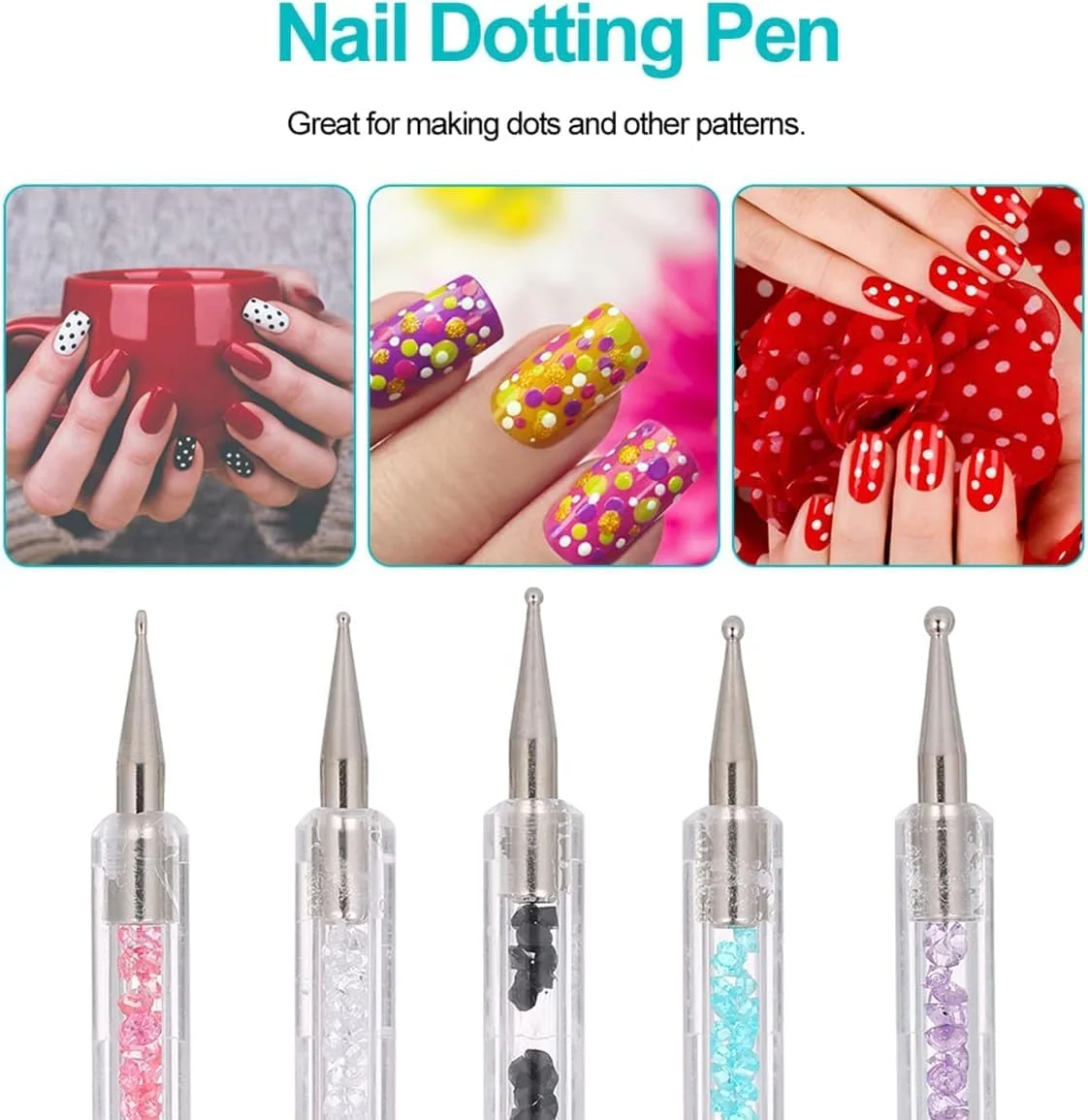 ست 5 عددی قلم طراحی ناخن دو طرفه KASTWAVE، ابزار طراحی ناخن، قلم های طراحی ناخن، قلم طراحی ناخن، قلم نقطه گذاری