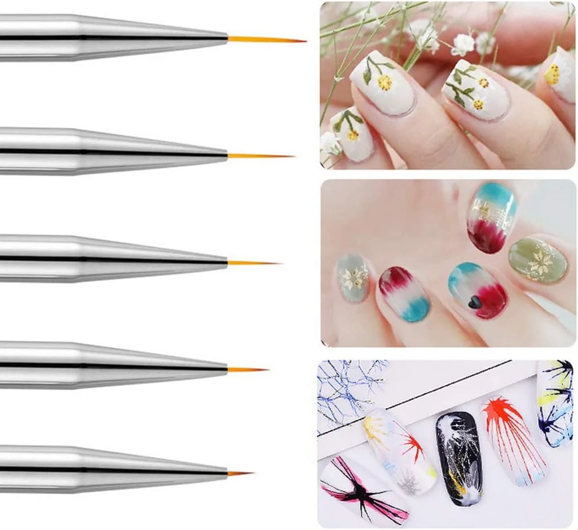 ست ۵ عددی قلم طراحی ناخن KASTWAVE، قلم های خطی ناخن، قلم های طراحی ناخن، قلم نقاشی ناخن، قلم نقطه گذاری، قلم طراحی ناخن دو طرفه