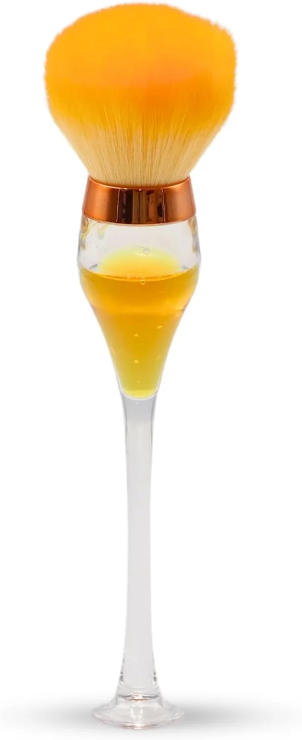 برس گردگیری ناخن حرفه ای وگان گلوبال فشن - طرح جام شراب - زدودن آسان گرد و غبار اکریلیک، اکلیل و پودر های دیپ | موهای نرم | ابزار مانیکور بدون آزار حیوانات | تمیز کردن آسان | زرد