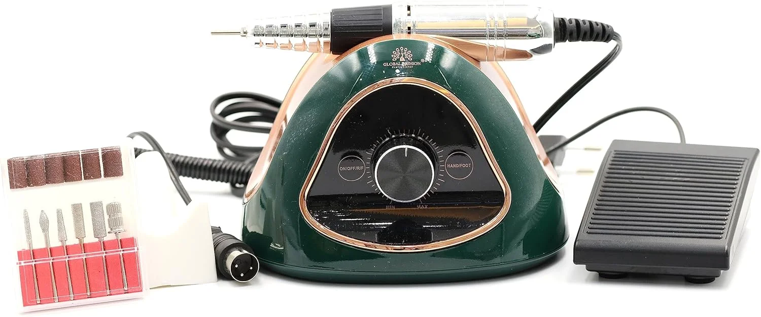 ست دریل ناخن حرفه ای گلوبال فشن M15 – 68 وات، سرعت بالا 45000 دور در دقیقه، سرعت متغیر، صدای کم، محافظت از اضافه بار، سبک وزن برای مانیکور و پدیکور ژل، اکریلیک و پلی ژل (سبز)