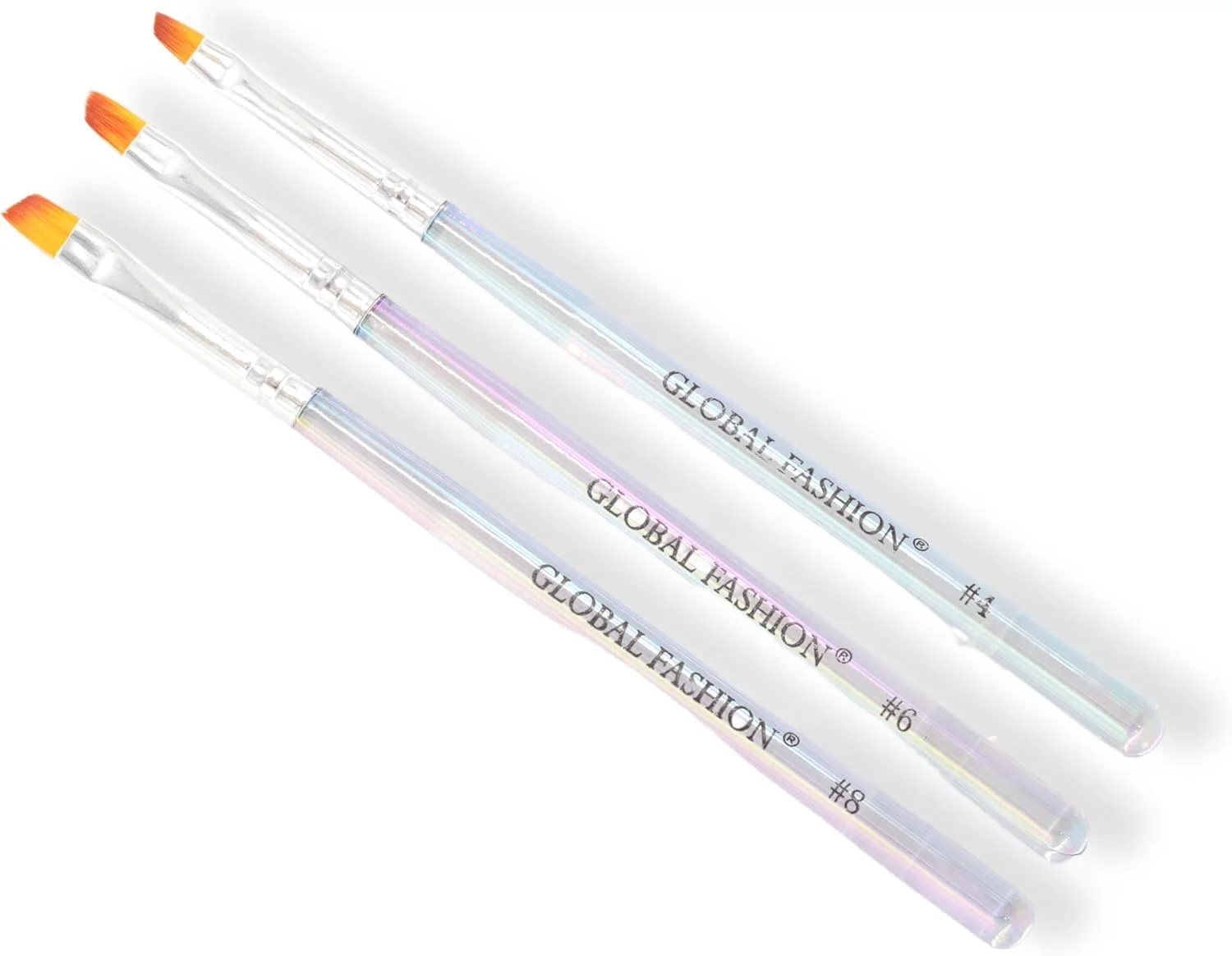 مجموعه قلم موی تخت مصنوعی ژل ناخن حرفه ای گلوبال فشن شماره 4، 6، 8 - ایده آل برای مبتدیان و هنرمندان ناخن (مجموعه)