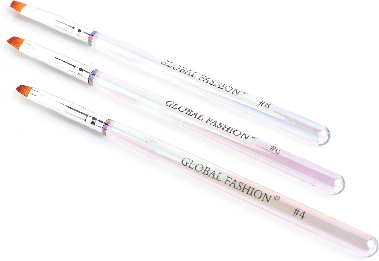 مجموعه قلم موی تخت مصنوعی ژل ناخن حرفه ای گلوبال فشن شماره 4، 6، 8 - ایده آل برای مبتدیان و هنرمندان ناخن (مجموعه)