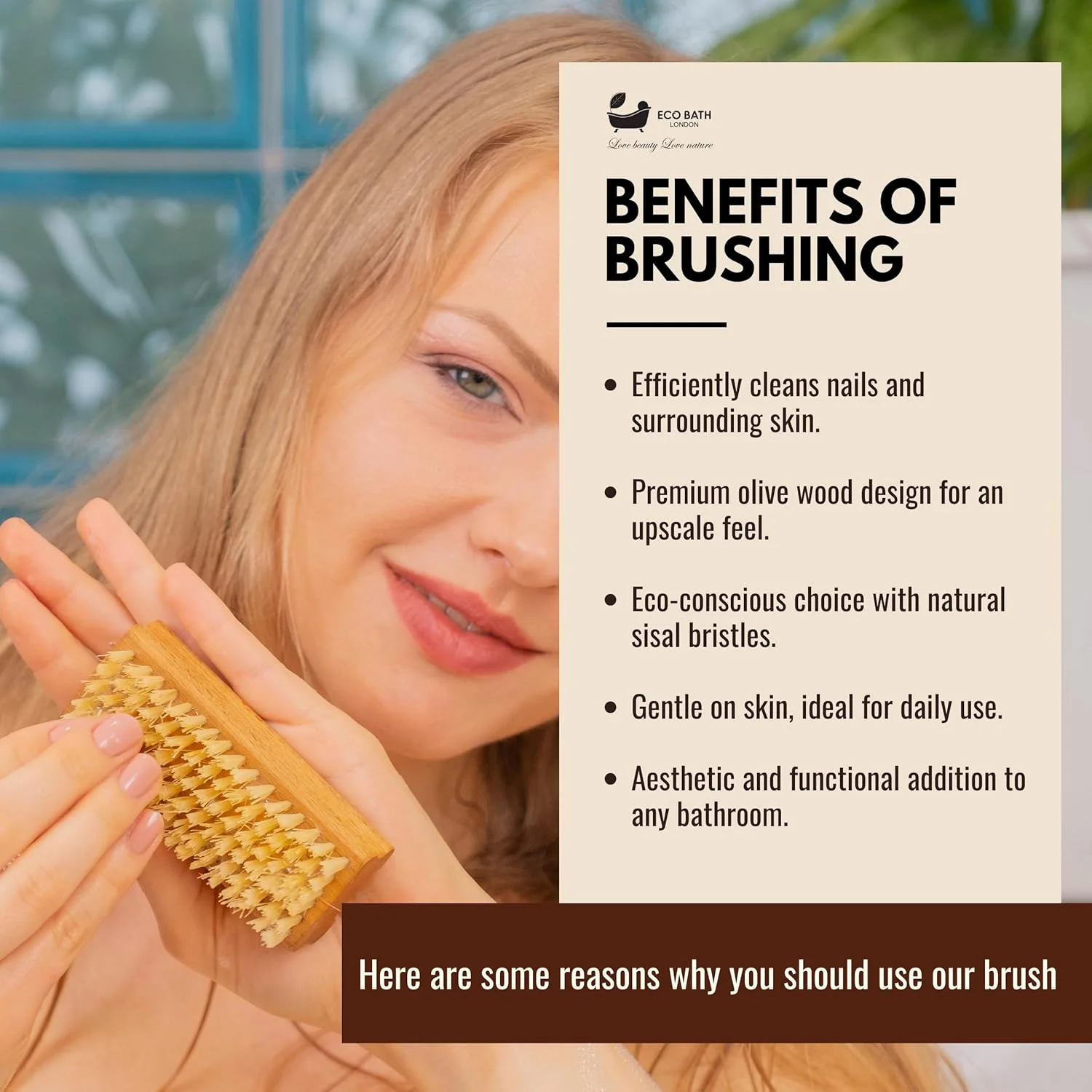 برس ناخن چوبی زیتون و سیزال طبیعی Eco Bath London، بدون پلاستیک