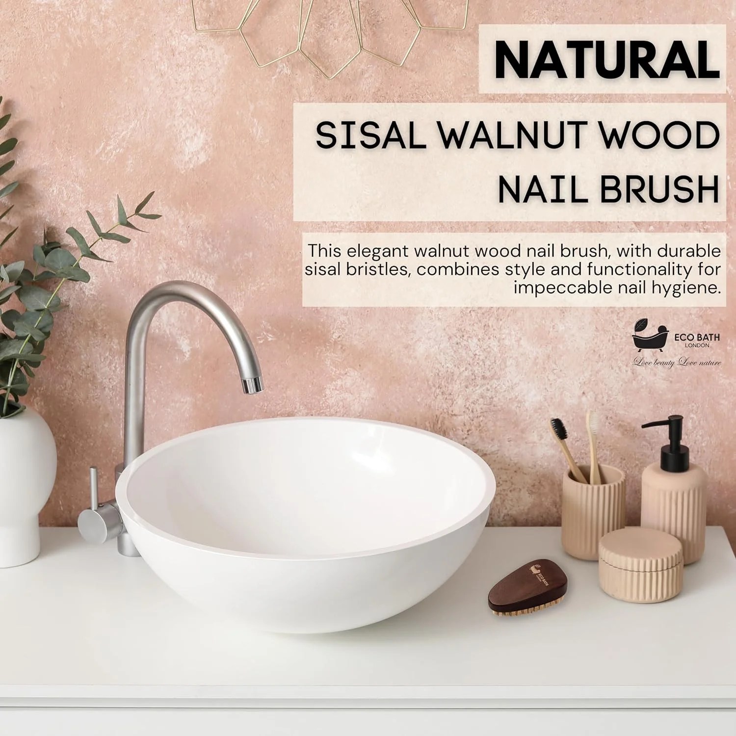 برس ناخن چوبی گردویی و الیاف طبیعی سیزال اکو بث لندن، 59 گرم