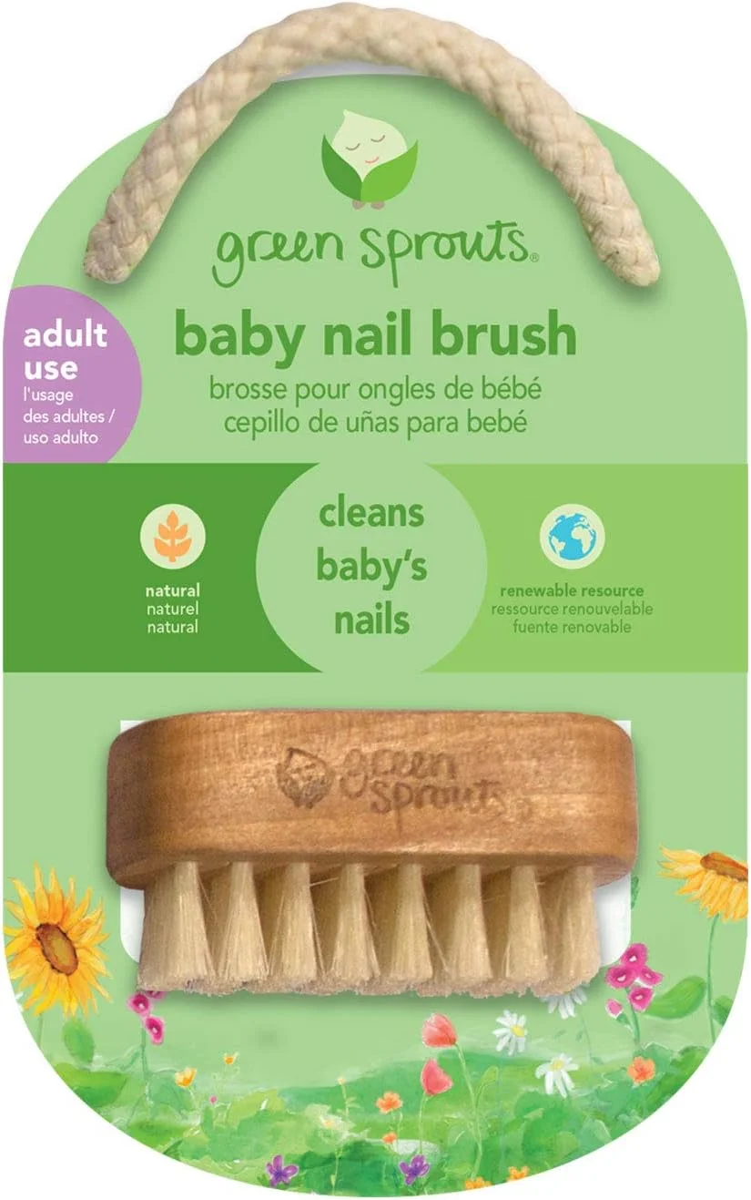 برس ناخن کودک گرین اسپراوتس، به آرامی ناخن های کودک را تمیز می کند، موهای نرم و طبیعی برای راحتی، دسته چوبی با گرفتن آسان، ساخته شده از مواد طبیعی و غیر نفتی