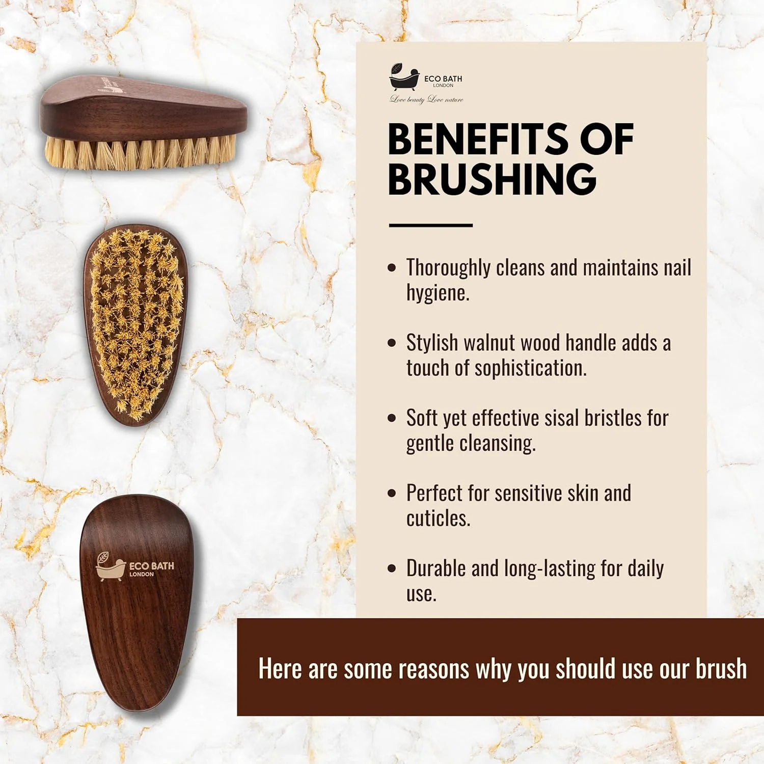 برس ناخن چوبی گردویی و الیاف طبیعی سیزال اکو بث لندن، 59 گرم