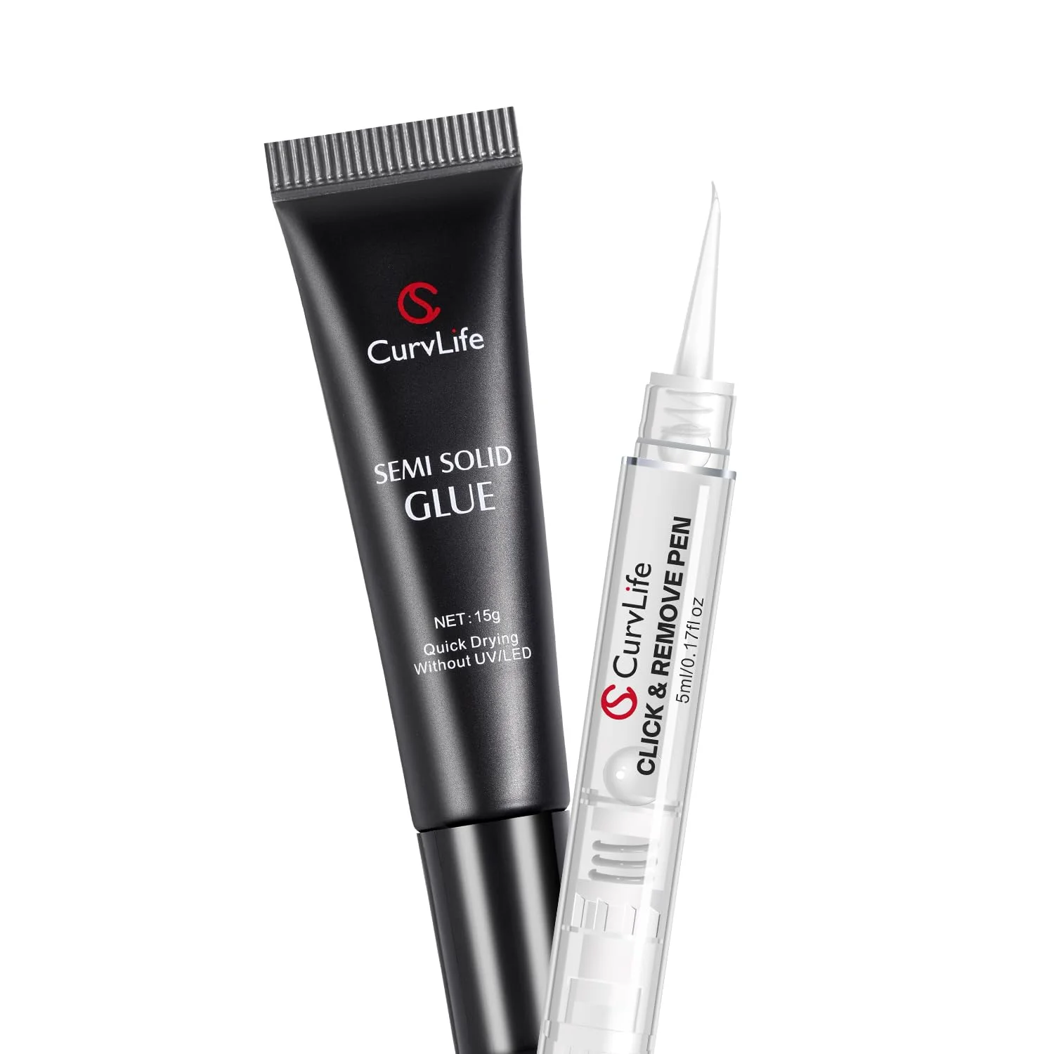 CurvLife - چسب ژل نیمه جامد 15 گرمی ناخن CurvLife به همراه پاک کننده چسب ناخن 5 میلی لیتری 3 در 1 بدون نیاز به نور UV