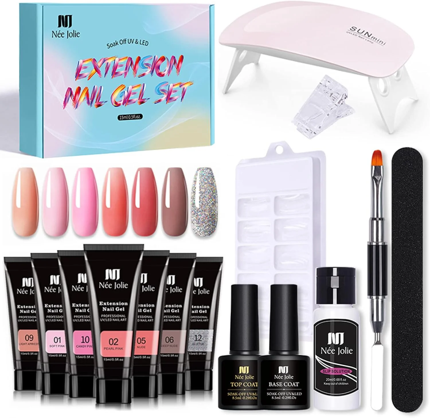 ست چسب کاشت ناخن ایرووامی، ژل تقویت کننده ناخن، ژل کاشت ناخن، لاک پایه، لاک رویی، همراه با برس ناخن، سوهان ناخن، گیره ناخن و ابزار مانیکور