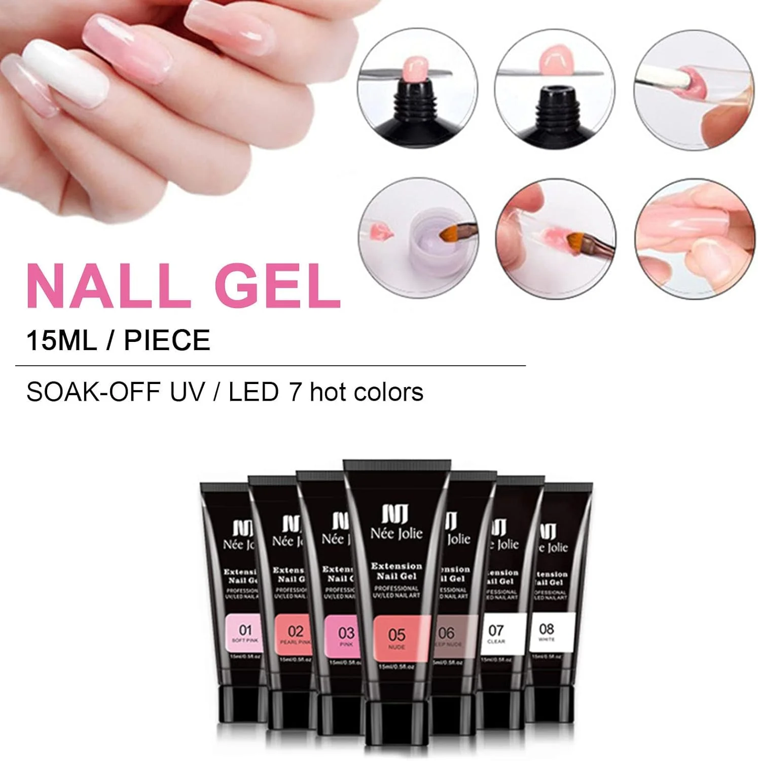 چسب اکستنشن ناخن، ست ژل اکستنشن ناخن Irovami، ژل تقویت کننده ناخن، لامپ ناخن UV/LED، خشک کن ناخن، بیس کت، تاپ کت با برس ناخن، سوهان ناخن، گیره ناخن، ابزار مانیکور