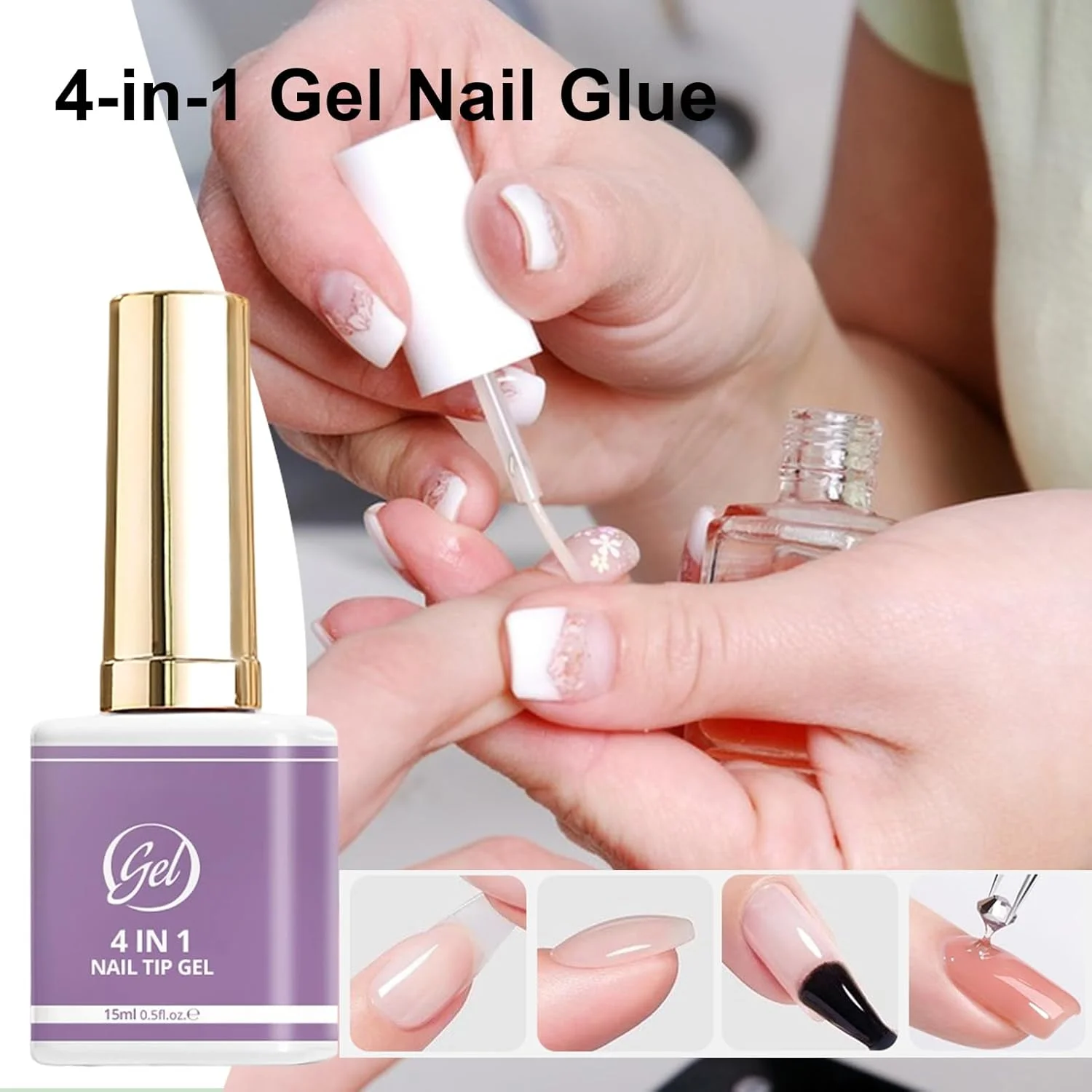 چسب کاشت ناخن ژلی، 4 در 1، ماندگاری طولانی، چسب ژل یو وی | مناسب برای خانم ها، دختران نوجوان، مبتدیان، استفاده در منزل، سالن، مهمانی، تمرین مانیکور، تزئین