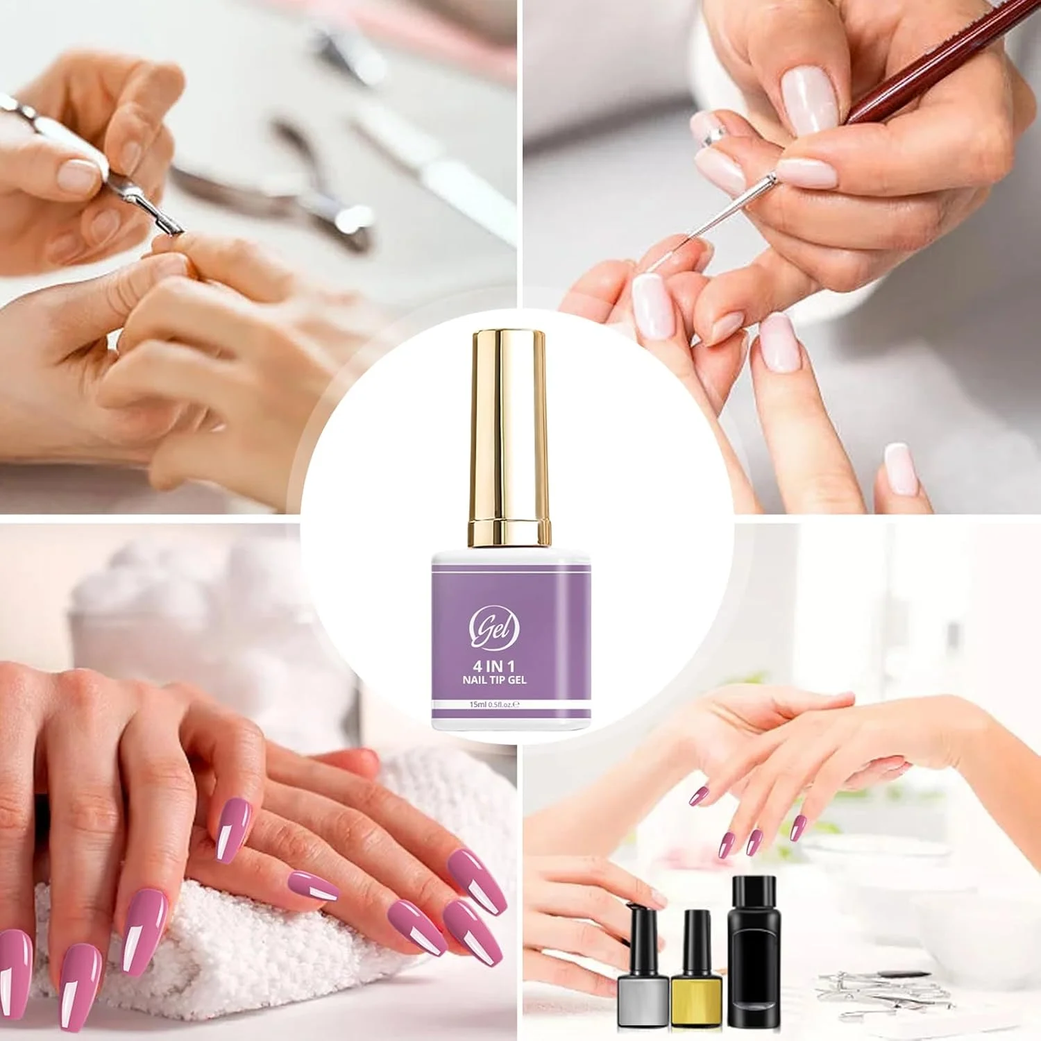 چسب ناخن UV - چسب ماندگار 15 میلی لیتری 4 در 1، چسب اکستنشن ناخن با نور UV | برای زنان، دختران، نوجوانان، مبتدیان، سالن خانگی، مهمانی، تمرین مانیکور، دکوراسیون