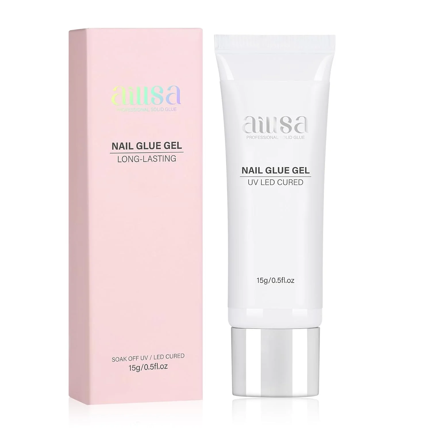 چسب ژل جامد AILLSA برای نوک ناخن، چسب های ژل فوق العاده قوی، چسب ناخن های نرم آکریلیک مصنوعی حرفه ای، نیاز به پخت لامپ UV - ماندگاری طولانی 15 گرم / 0.5 fl.oz