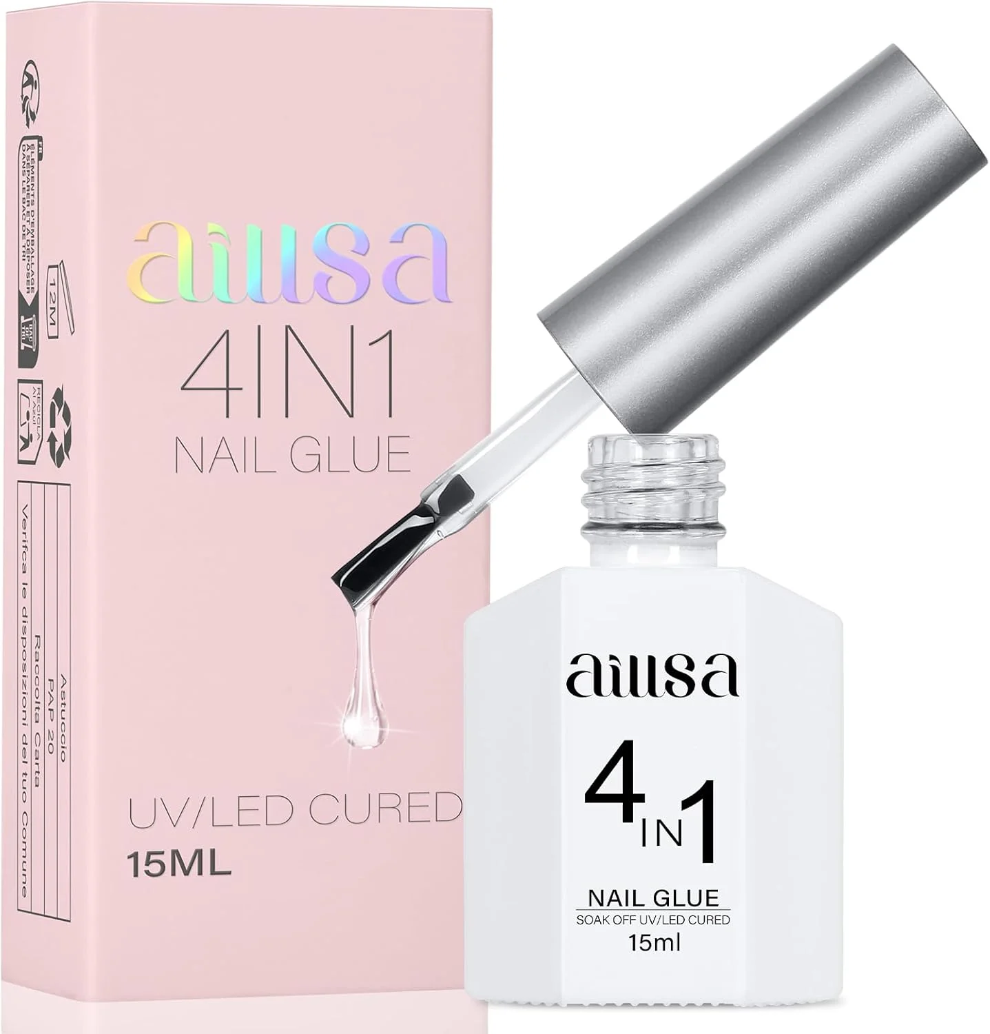 چسب کاشت ناخن ژلی AILLSA برای ناخن های اکریلیک، چسب ژلی فوق العاده قوی 4 در 1 برای نوک ناخن مصنوعی، 15 میلی لیتر ظرفیت بالا، چسب ناخن برس دار ماندگار برای نگین و فویل (نیاز به خشک شدن با لامپ یو وی دارد)