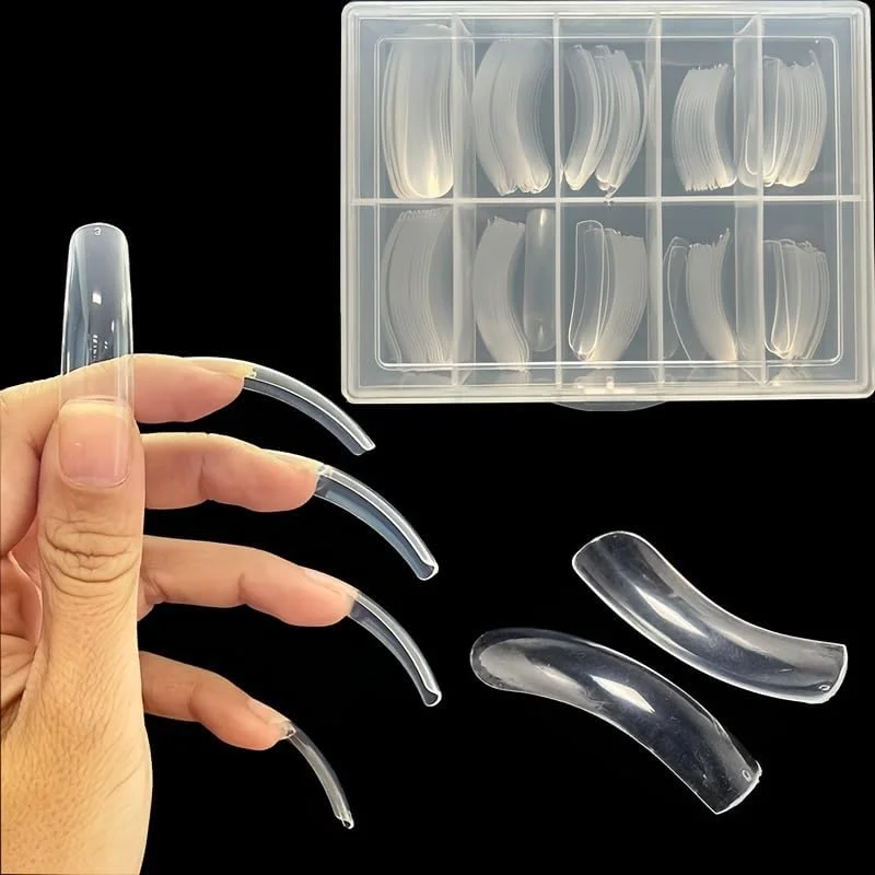 ۱۰۰ عدد ناخن مصنوعی حرفه ای طرح پنجه عقابی، خیلی بلند، مربعی، با انحنای عمیق، پوشش کامل، در ۱۰ سایز مختلف برای کاشت ناخن