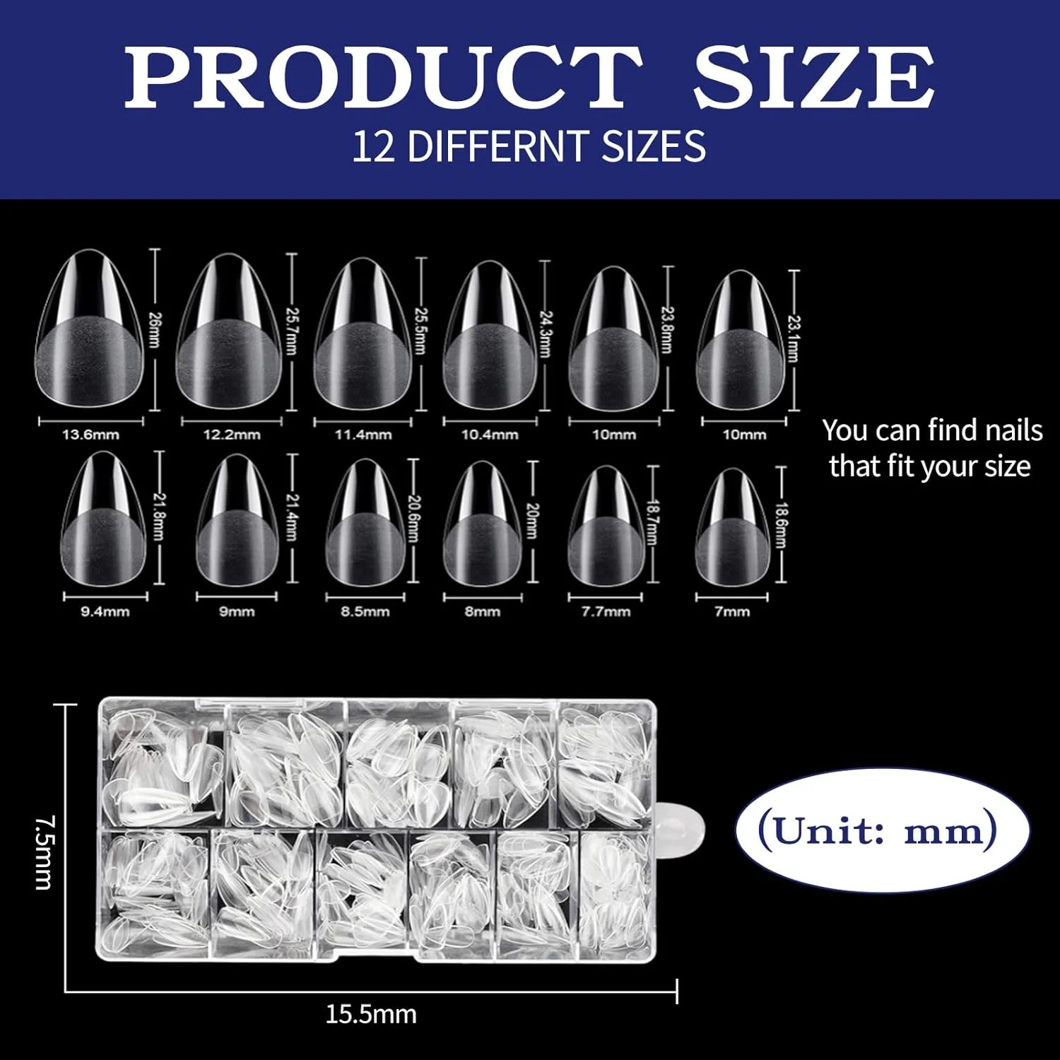 تیپ ناخن بادامی یونوا ۲۴۰ عددی - اکستنشن مات، PMMA فوق العاده نازک با شیارهای از پیش حک شده، قابل استفاده مجدد برای ژل و اکریلیک، مانیکور DIY