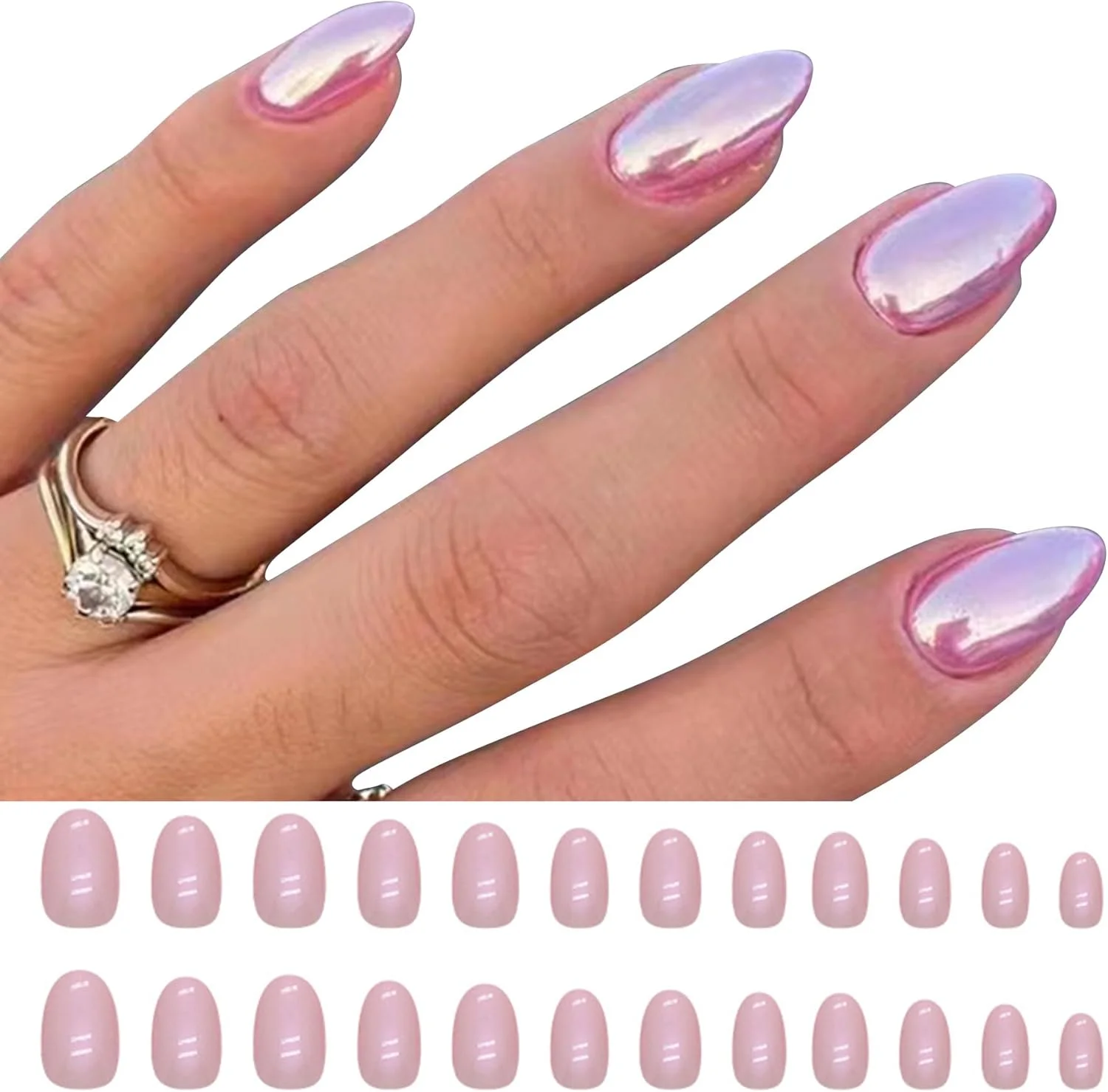 ناخن مصنوعی زنانه به همراه چسب - ست 24 عددی ناخن مصنوعی با پوشش کامل و طراحی شیک، مناسب برای طراحی و دیزاین ناخن