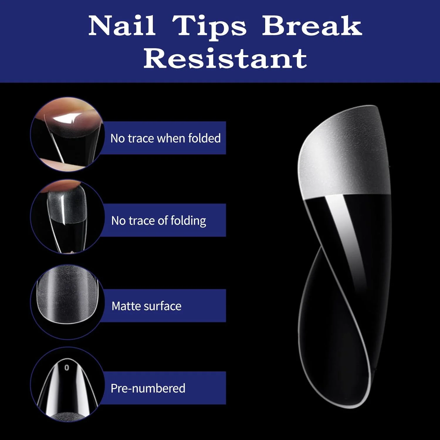 تیپ ناخن بادامی یونوا ۲۴۰ عددی - اکستنشن مات، PMMA فوق العاده نازک با شیارهای از پیش حک شده، قابل استفاده مجدد برای ژل و اکریلیک، مانیکور DIY