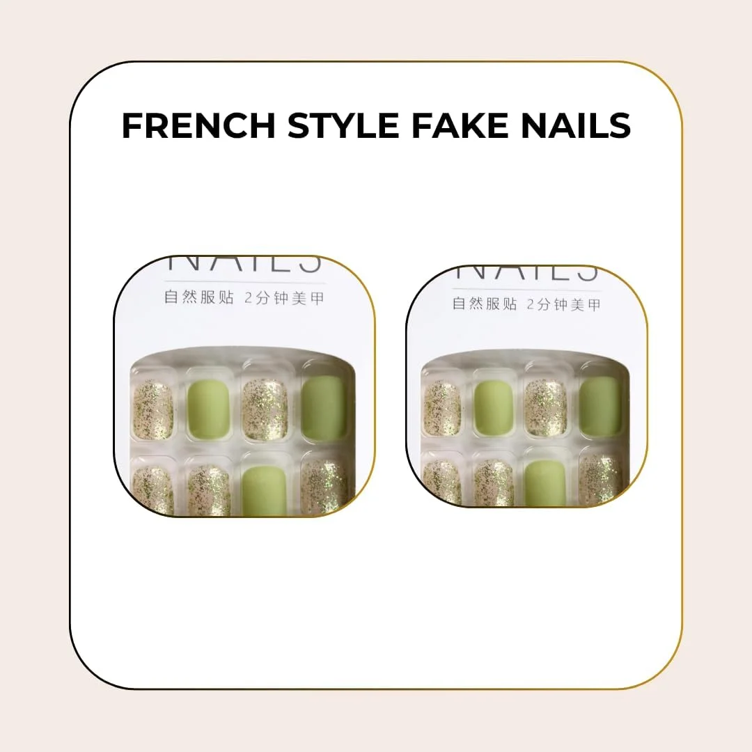 JustCartUp اکلیل | 24 عدد | کیت مانیکور DIY | ناخن مصنوعی طرح فرانسوی | کیت ناخن چسبی برای زنان و دختران