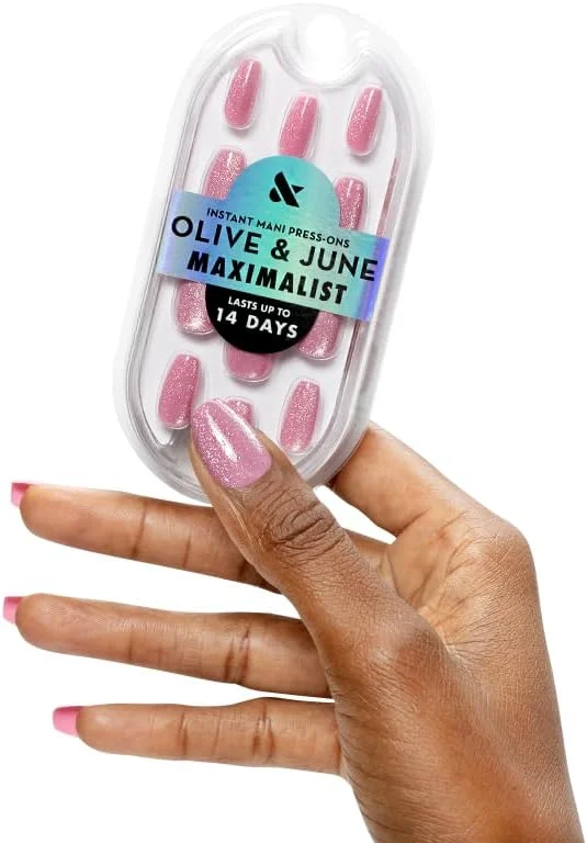 ناخن مصنوعی فوری Olive & June مدل Mani Maximalist (چسبی) | Pinky Rose | مدیوم کافین، 42 ناخن مصنوعی در 21 سایز، غیر سمی، با دوام، بزرگ، جسورانه و ظاهری واقعی | Rose Velvet