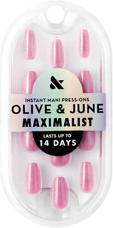 ناخن مصنوعی فوری Olive & June مدل Mani Maximalist (چسبی) | Pinky Rose | مدیوم کافین، 42 ناخن مصنوعی در 21 سایز، غیر سمی، با دوام، بزرگ، جسورانه و ظاهری واقعی | Rose Velvet