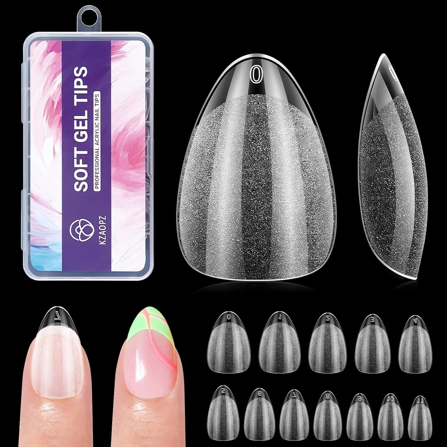 تیپ ناخن بادامی کوتاه: 240 عدد ژل نرم، از قبل سوهان کشیده شده، نیمه مات، پوشش کامل، ست ژل اکریلیک شفاف برای DIY، ناخن مصنوعی و اکستنشن ناخن، 12 سایز