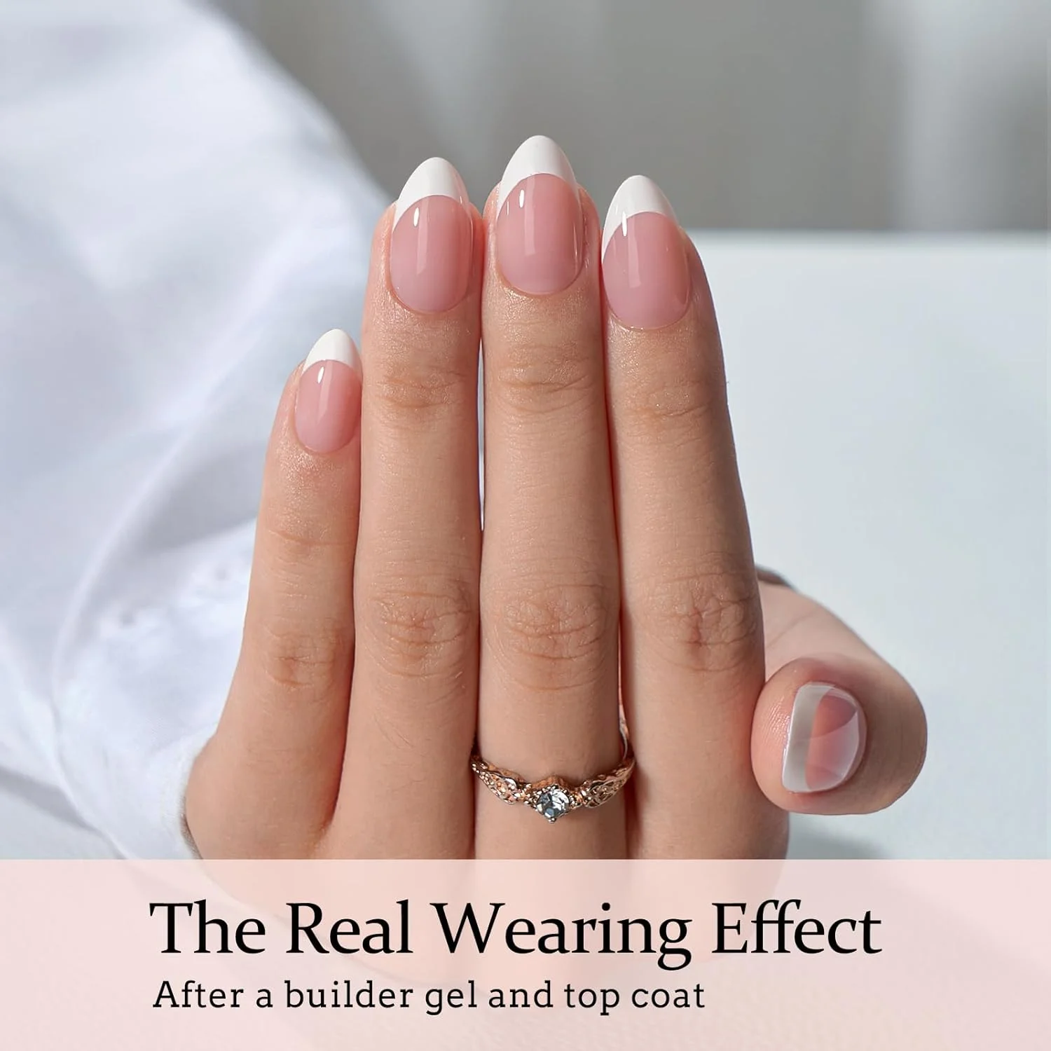 ناخن مصنوعی فرنچ XCOATTIPS btartboxnails - ناخن بادامی کوتاه با ژل ناخن، محافظ فرنچ دوتایی، دستگاه UV ناخن، همه در یک ژل نرم فرنچ، مناسب هدیه روز مادر