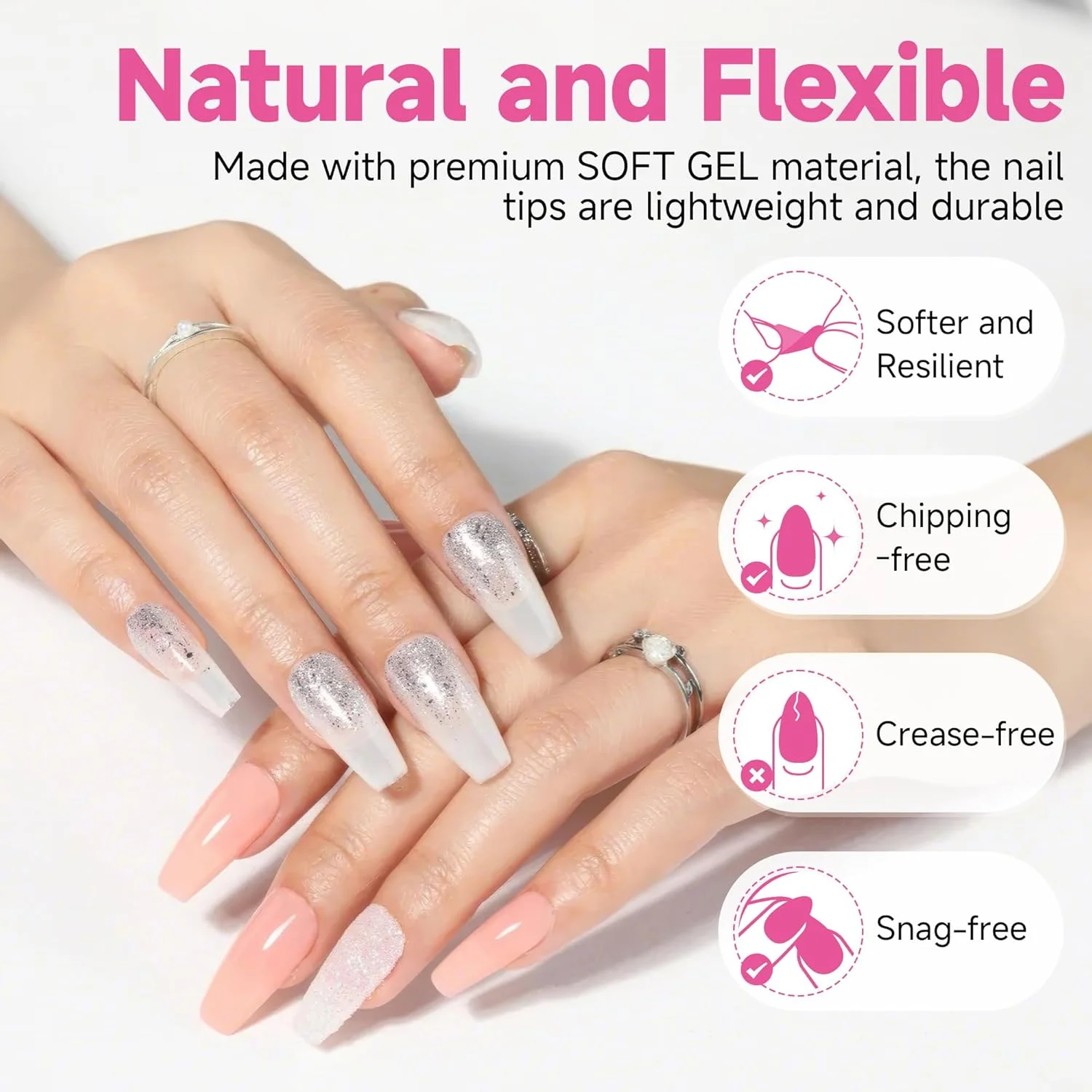 ناخن مصنوعی بالرینی متوسط UNA GELLA: بسته 312 عددی، ناخن های قالبی، پوشش کامل شفاف برای کاشت ناخن و طراحی ناخن DIY، مناسب سالن خانگی، بادوام، 12 سایز