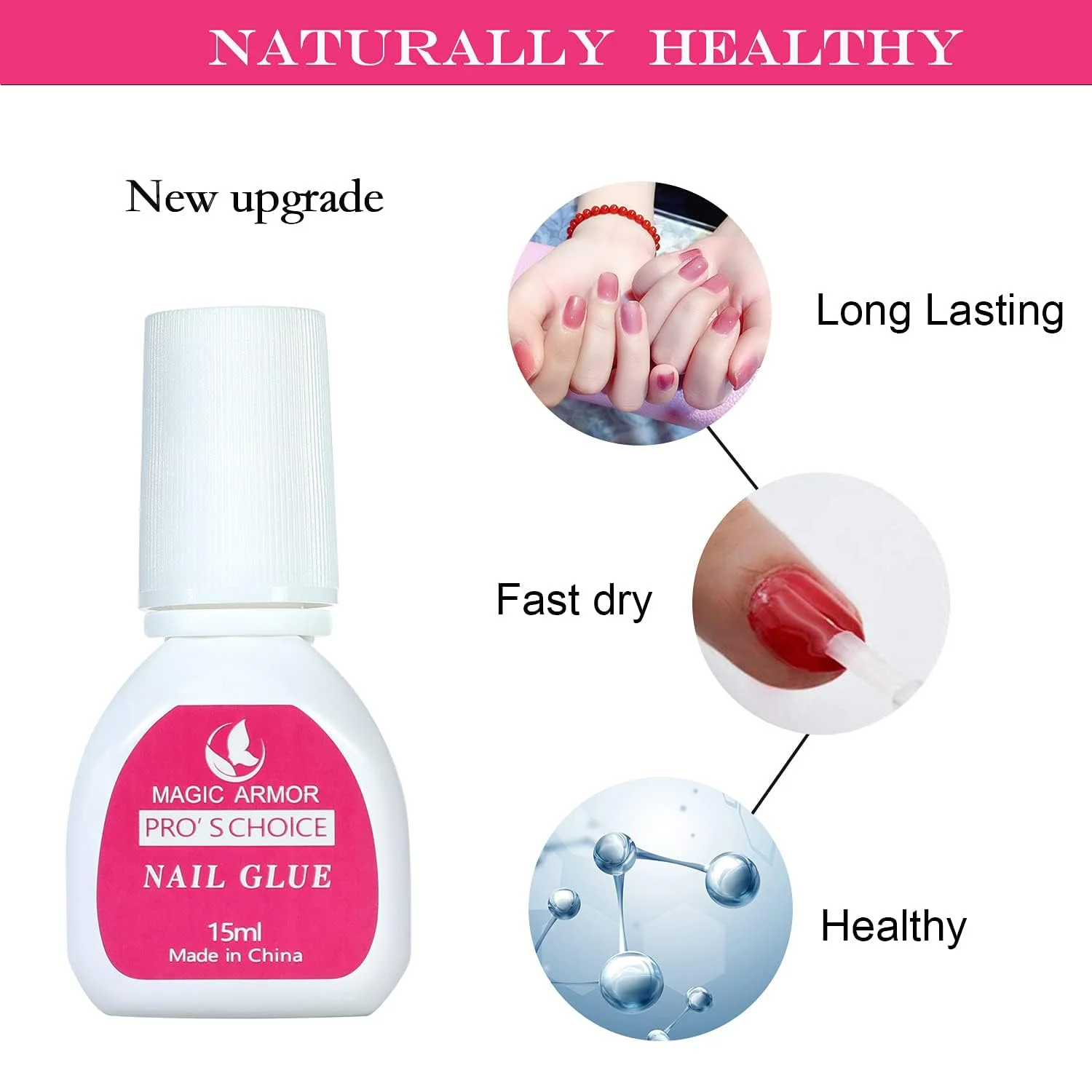 چسب ناخن 15 میلی لیتری برای ناخن های اکریلیک، چسب ناخن برس دار حرفه ای برای ناخن های مصنوعی، چسب نوک ناخن مصنوعی سریع و قوی، چسب فوق العاده قوی ناخن (15 میلی لیتر / 0.5 اونس)