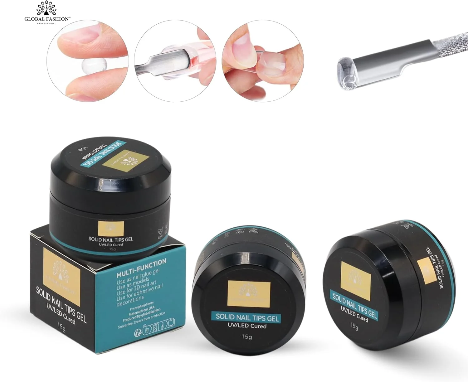 ژل تیپ ناخن جامد گلوبال فشن 15 گرم - قابل خشک شدن با UV/LED، چسبندگی قوی برای اکستنشن ناخن، بدون سفیدی، بدون لغزش، ژل چسب ناخن بادوام برای ناخن های اکریلیک و چسبی (شفاف، 15 گرم)