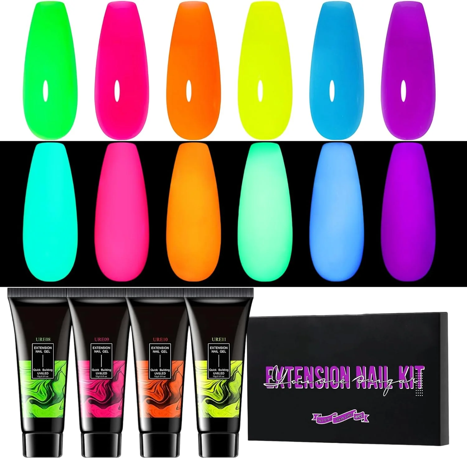 مجموعه رنگ لاک ژل | ژل اکستنشن درخشان ناخن | ۶ رنگ اکلیلی ماندگاری طولانی مناسب طراحی های خلاقانه برای دختران