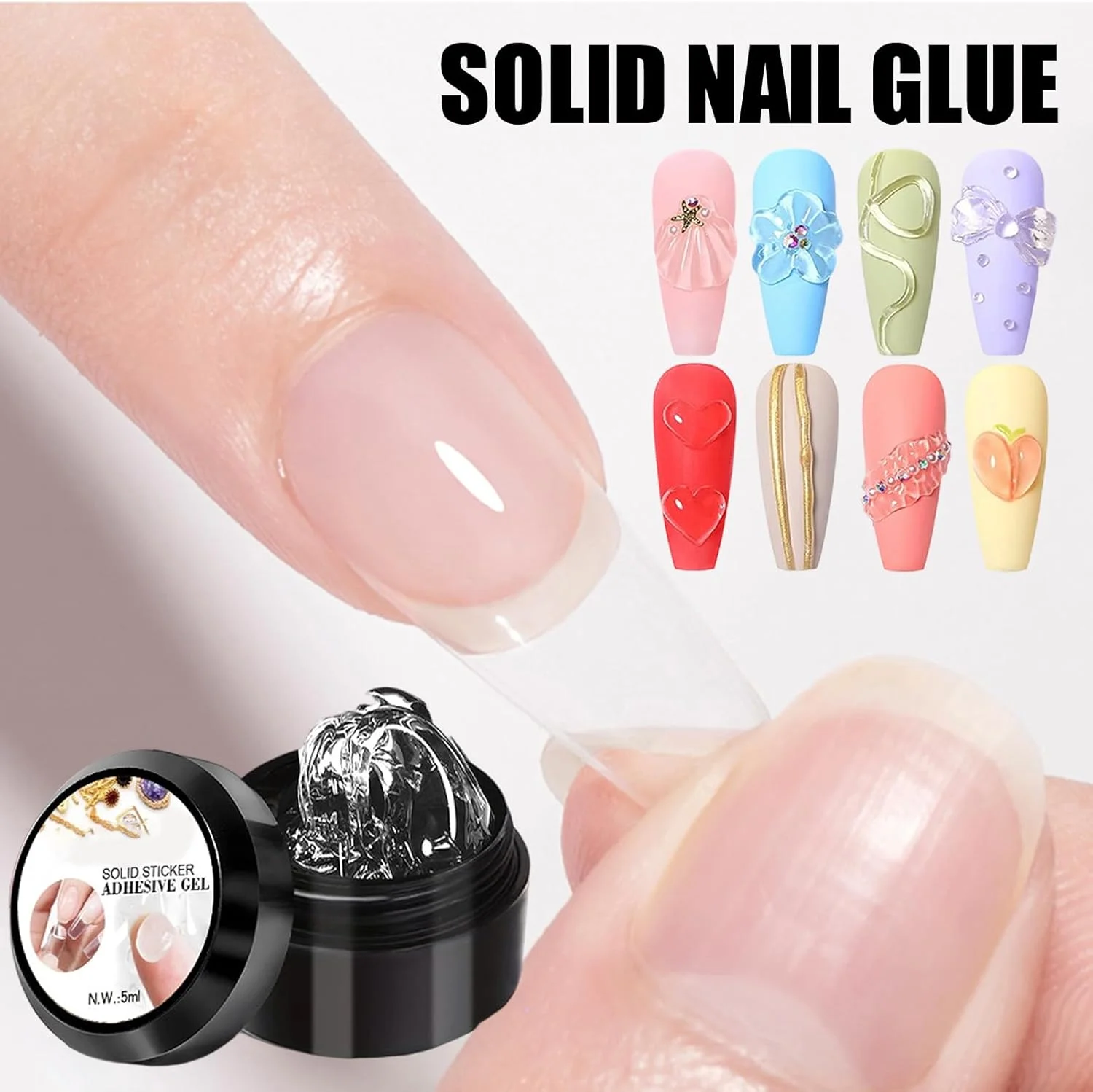 ژل طراحی ناخن، چسب بدون آب برای کاشت ناخن سه بعدی - ژل فرم دهی مانیکور، برای استفاده خانم ها و دختران در منزل، مانیکور، پدیکور، طراحی ناخن فرانسوی، نگین، گل، فویل و مهر
