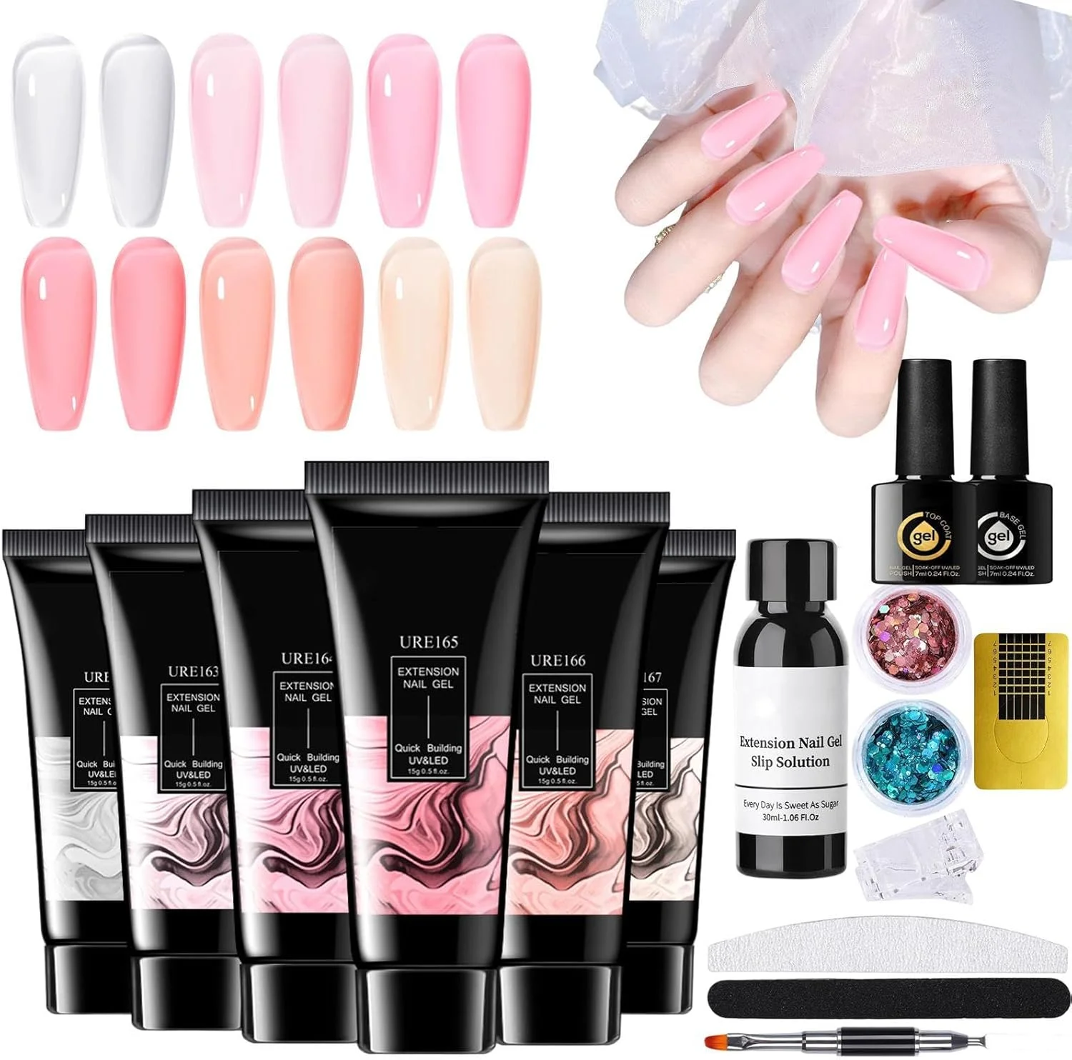 ژل چسب ناخن | ژل سازنده اکستنشن 6 رنگ، لاک پایه ناخن، ابزار طراحی هنری بادوام برای علاقه مندان، مبتدیان