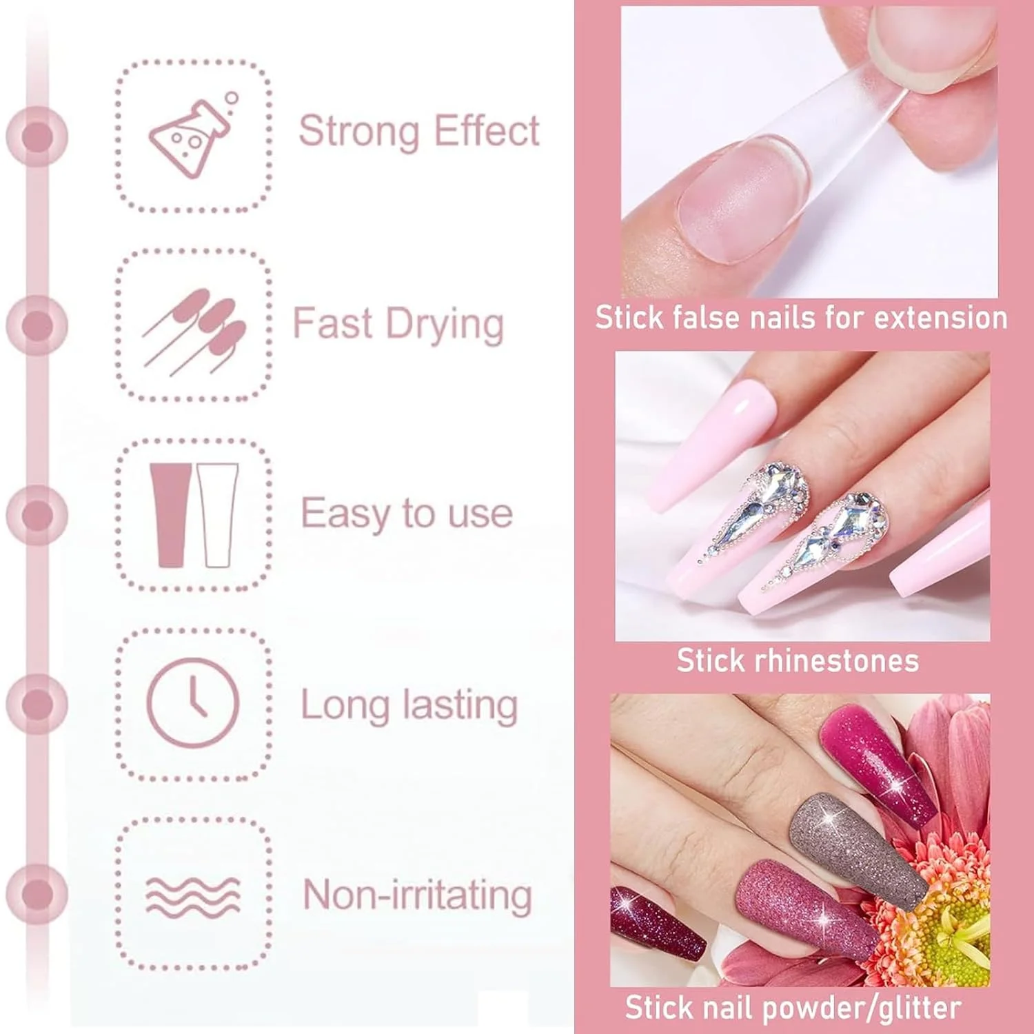 چسب ناخن فوق العاده قوی 5 عددی، چسب ناخن برس دار برای ناخن های شکسته و ناخن های مصنوعی، چسب فوق العاده قوی برای کاشت ناخن اکریلیک، چسب ناخن مصنوعی برای استفاده از نوک ناخن های مصنوعی و مانیکور