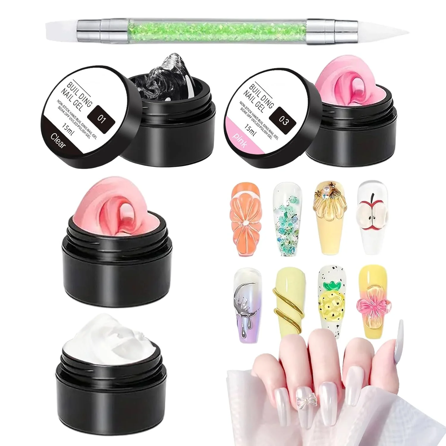 ژل حالت دهنده ناخن | چسب مانیکور ژلی 4 رنگ، چسب سه بعدی بدون آب برای طراحی در خانه، مناسب برای فرنچ، گل، فویل، مهر زدن و نگین