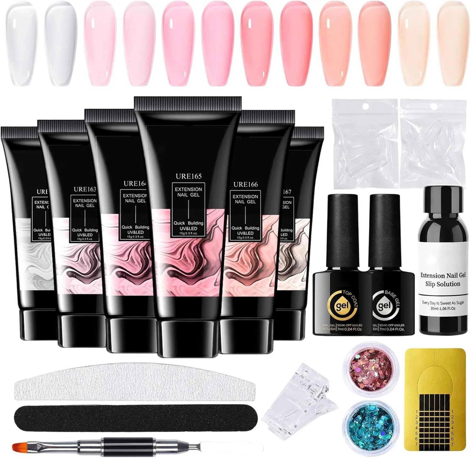 ژل چسب ناخن - ژل اکستنشن ناخن 6 رنگ | لاک پایه ناخن چند منظوره برای طراحی ناخن، مناسب برای حرفه ای ها، مبتدیان و علاقه مندان