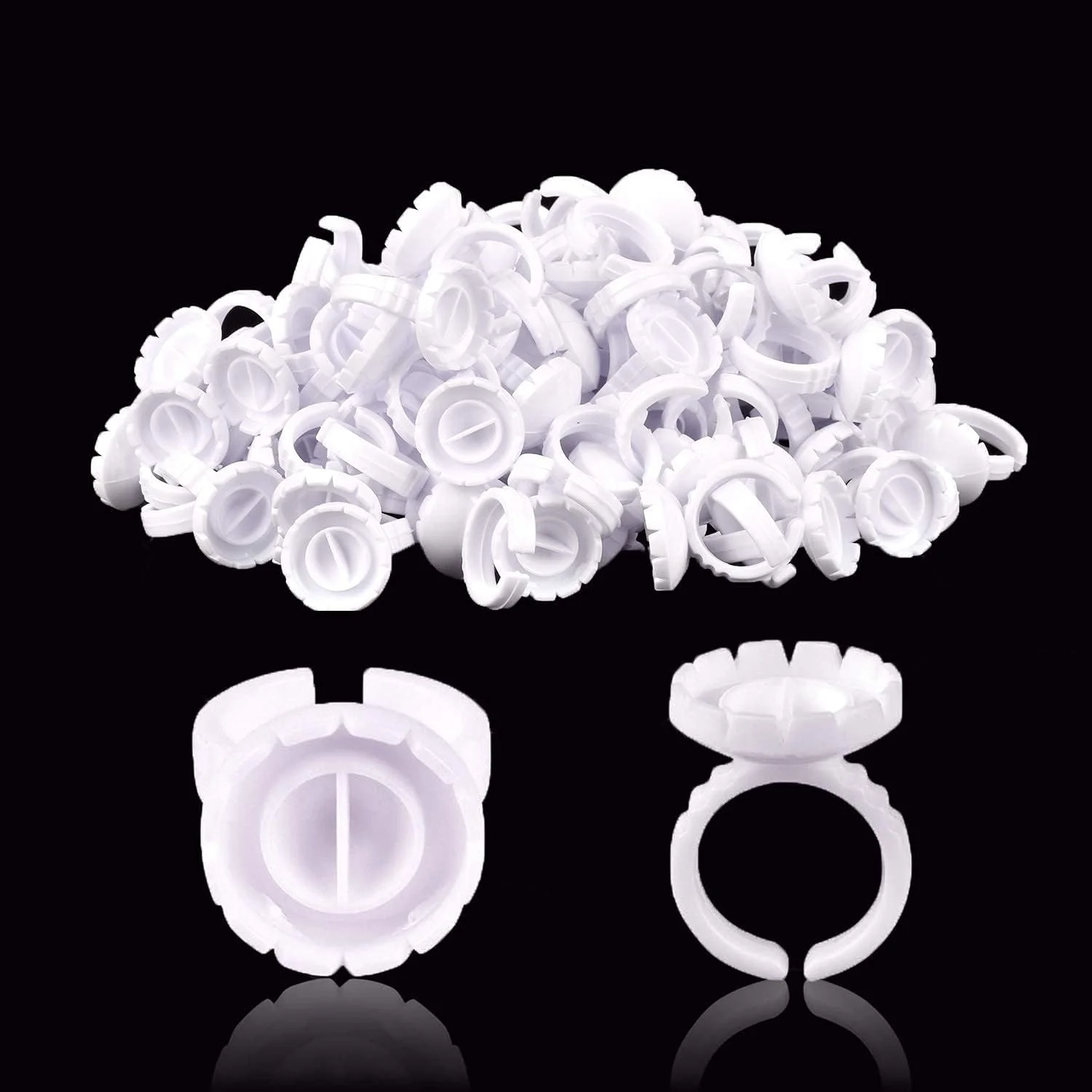 حلقه های چسب NXJ INFILILA، 100 عدد حلقه پلاستیکی یکبار مصرف برای اکستنشن مژه، نگهدارنده تاتو طراحی ناخن، فنجان های هوشمند شکوفه برای لوازم اکستنشن مژه سفید