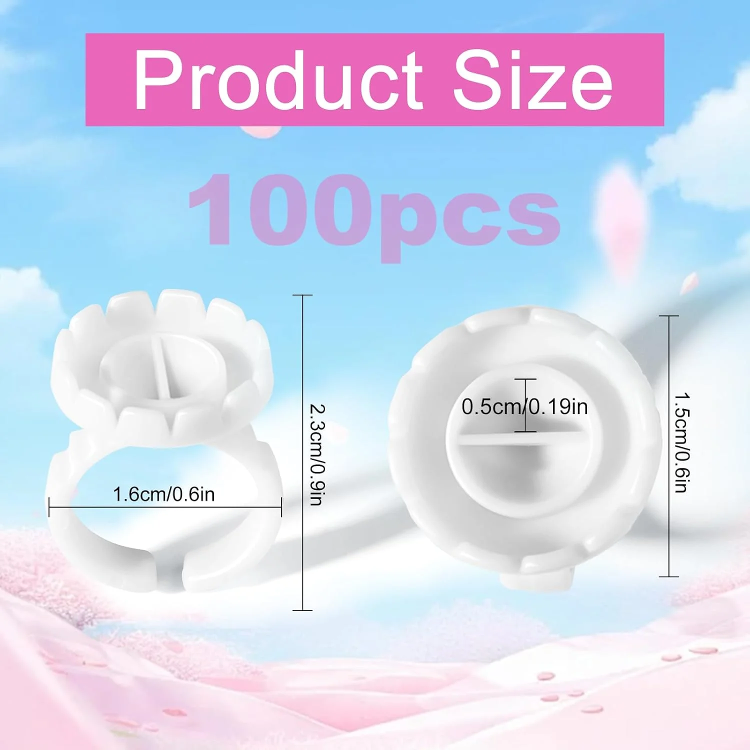 حلقه های چسب NXJ INFILILA، 100 عدد حلقه پلاستیکی یکبار مصرف برای اکستنشن مژه، نگهدارنده تاتو طراحی ناخن، فنجان های هوشمند شکوفه برای لوازم اکستنشن مژه سفید