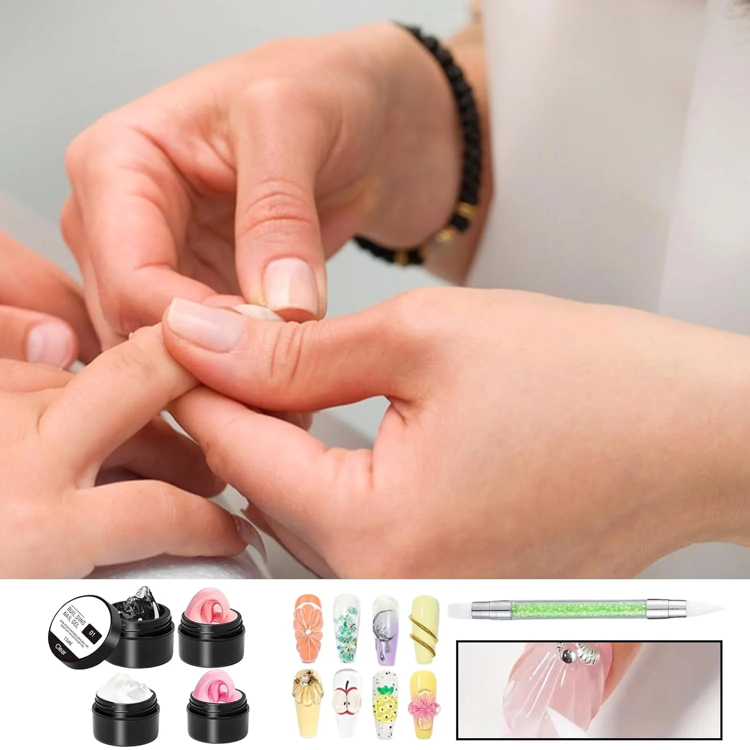 ژل سخت برای ناخن، چسب مانیکور ژل 4 رنگ | چسب قالب گیری ناخن اکستنشن سه بعدی برای نگین، مهر زنی، فرنچ، فویل، آویز انگشت پا، گل، مانیکور و پدیکور خانگی