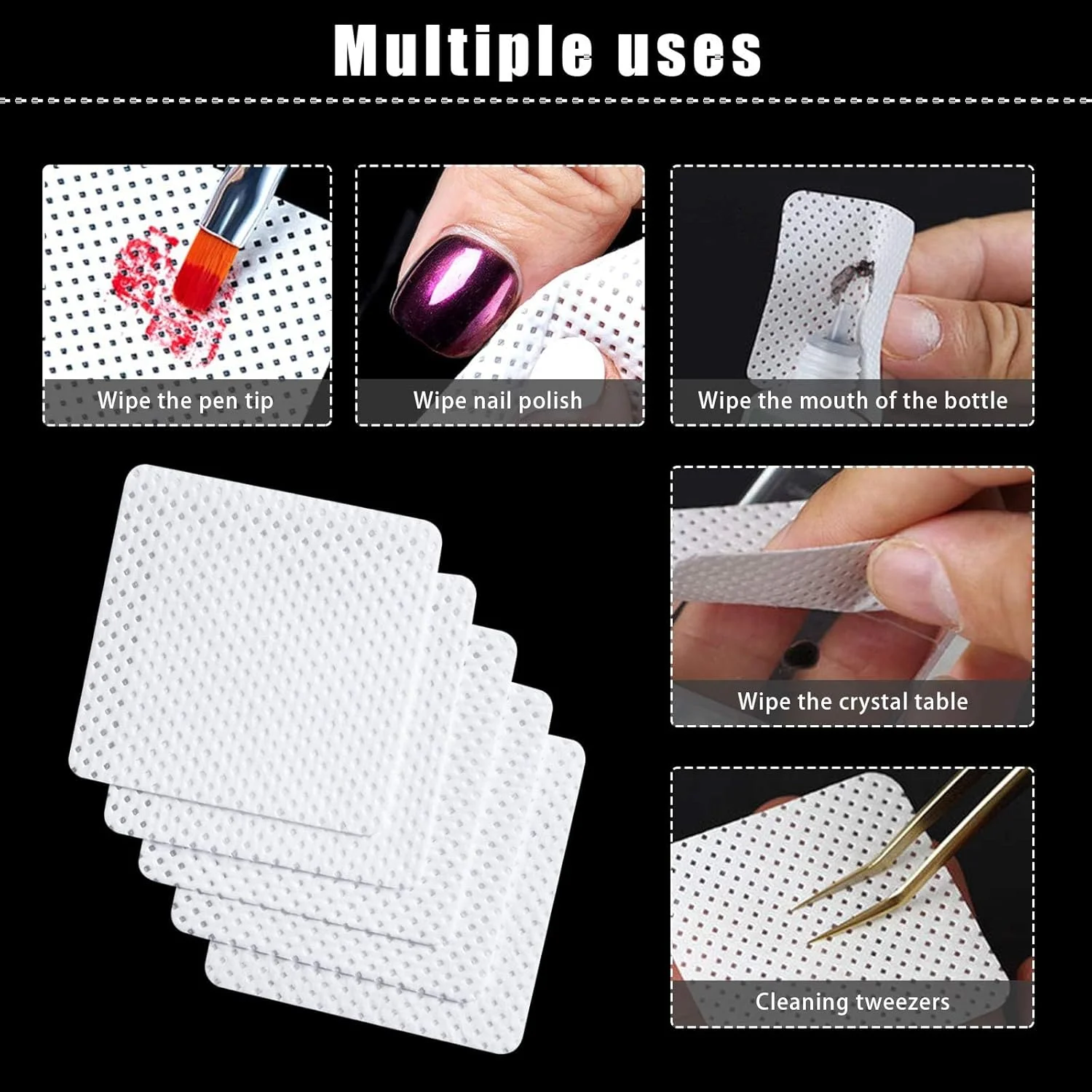 پدهای پاک کننده چسب مژه و لاک ناخن کالولاری، 600 عددی، بدون پرز، پد تمیز کننده نازل چسب، پارچه غیر بافته، لوازم اکستنشن مژه