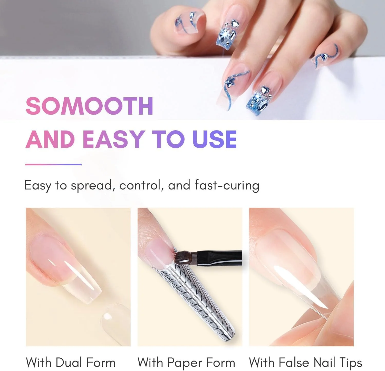 ست ژل پلی ناخن ماکارت، صورتی هلویی و شفاف، 2 عدد 50 میلی لیتری، ژل سازنده برای اکستنشن، تقویت کننده ناخن با ظاهر طبیعی، مانیکور سه بعدی ژل سخت خانگی