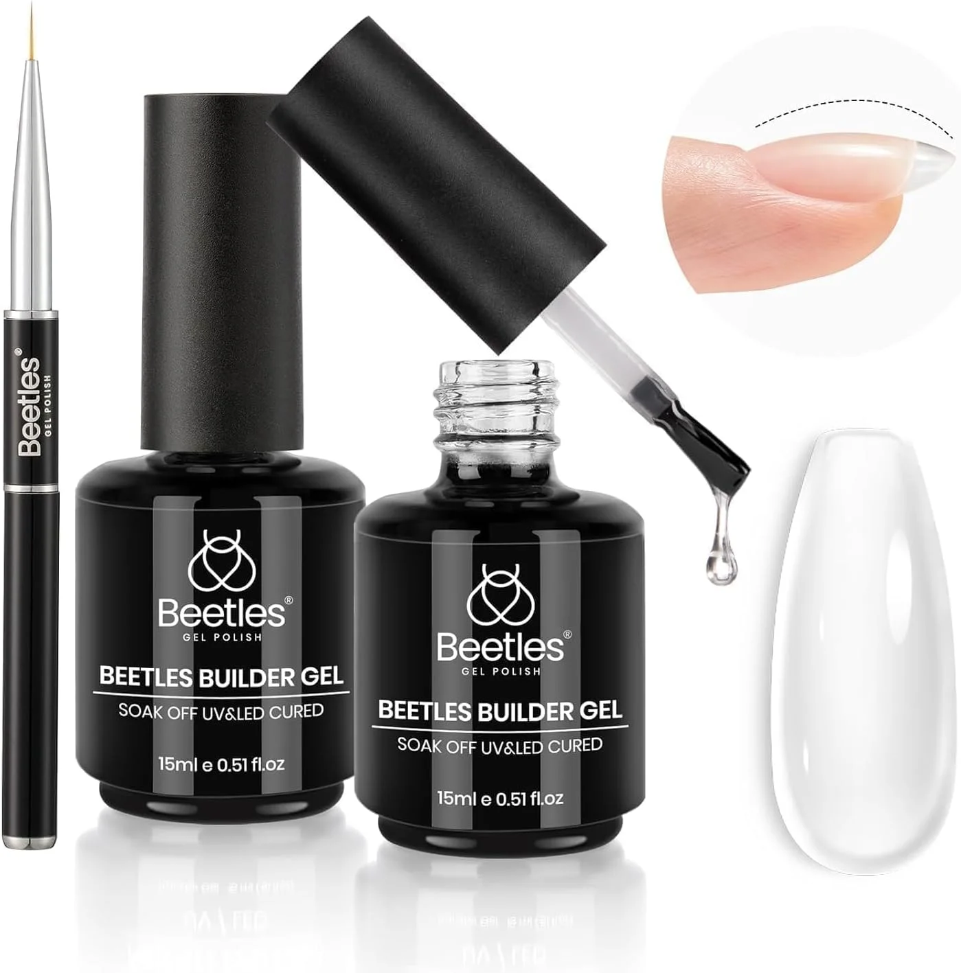 ژل بیلدر ناخن بیتلز، 2 عدد، شفاف، 7 در 1، 15 میلی لیتر، مناسب برای کاشت ناخن، تقویت ناخن های نازک، طراحی ناخن در خانه، مناسب برای بانوان