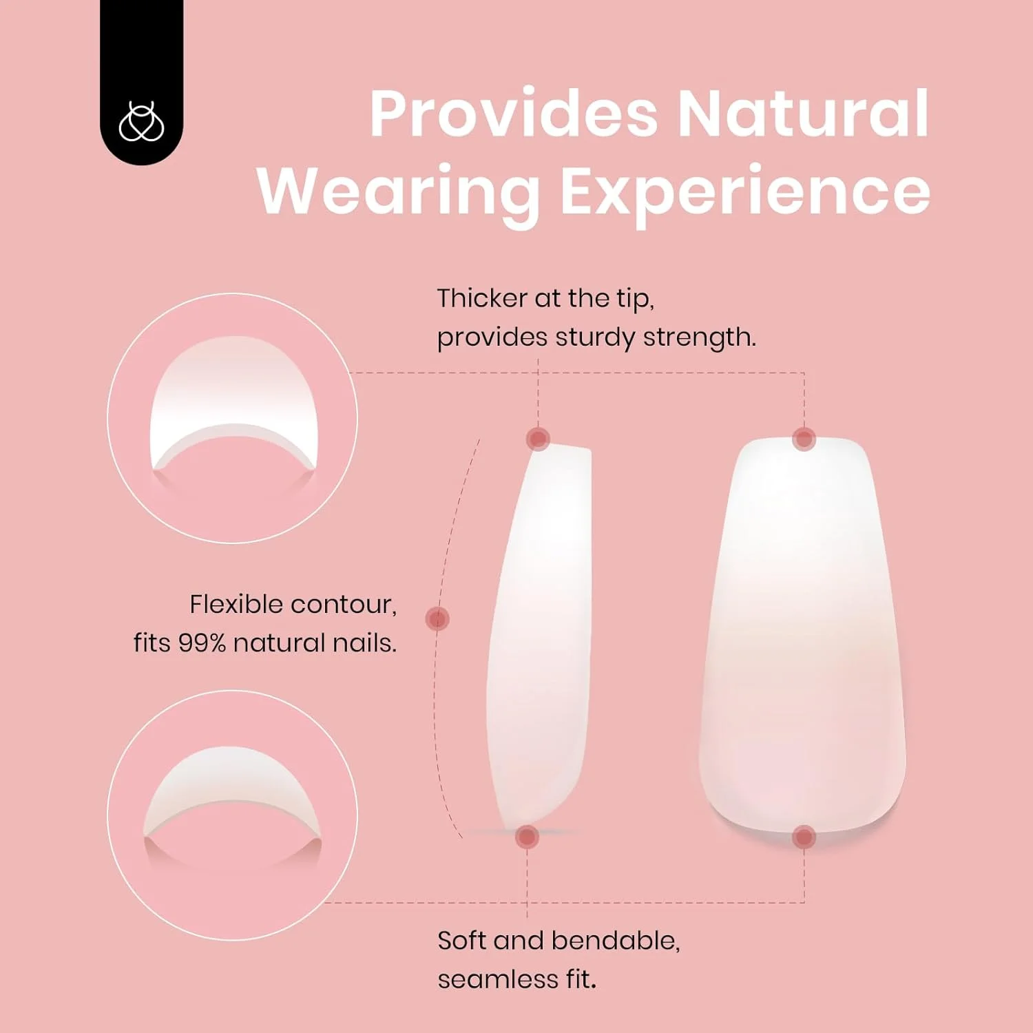 تیپ ناخن ژلی فرنچ از Beetles، ۱۵ سایز، ۱۵۰ عدد، صورتی کالباسی متوسط بادامی، همراه با پرایمر و بیس کت از پیش اعمال شده