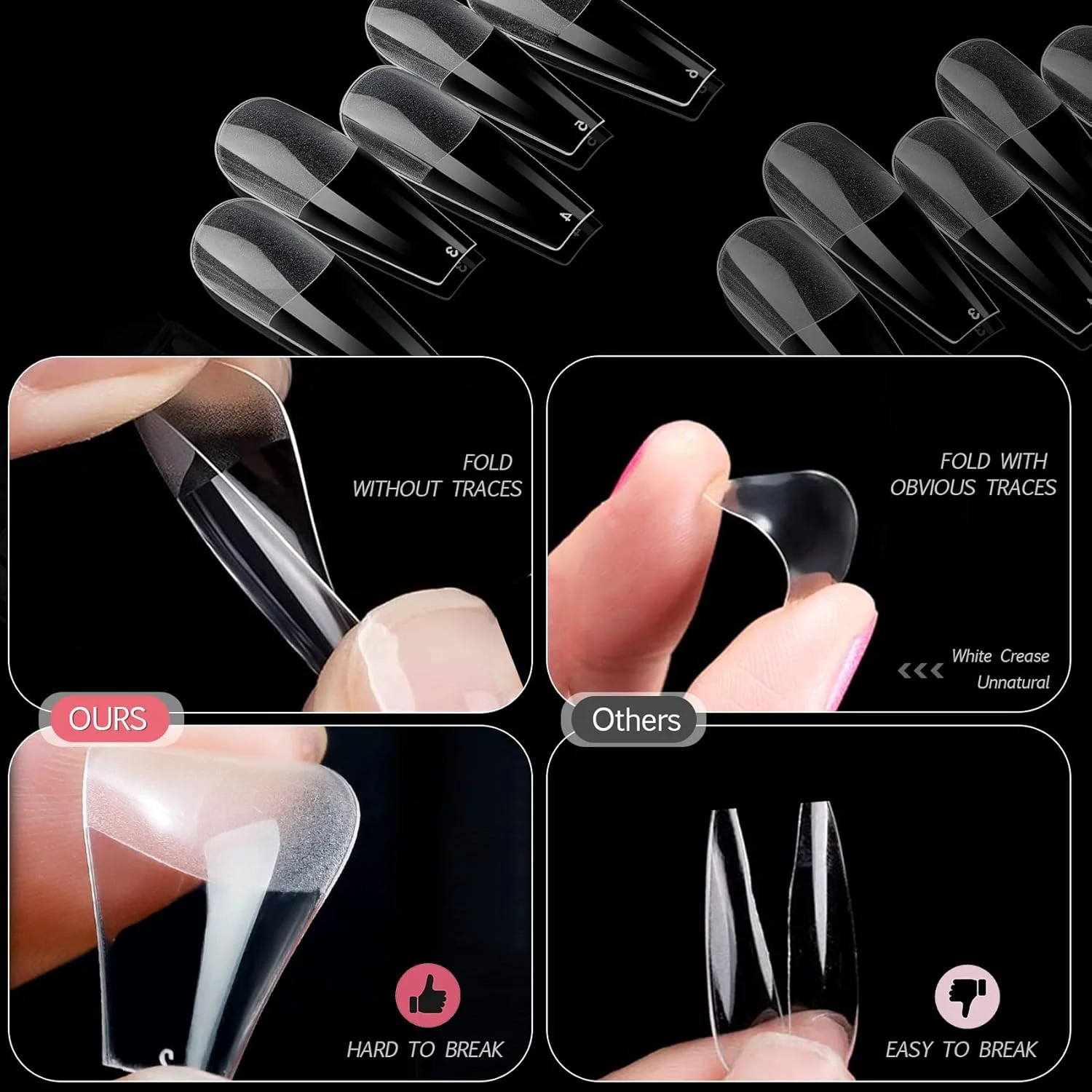 تیپ ناخن ژلی نرم پوشش کامل - ۴۲۰ عدد برای کاشت ناخن، تیپ چسبی شفاف، مدل تابوتی، مجموعه ۷ سایز، طراحی ناخن فرانسوی تیپ ناخن ژلی نرم پوشش کامل - ۴۲۰ عدد برای کاشت ناخن، تیپ چسبی شفاف، مدل تابوتی، مجموعه ۷ سایز، طراحی ناخن فرانسوی