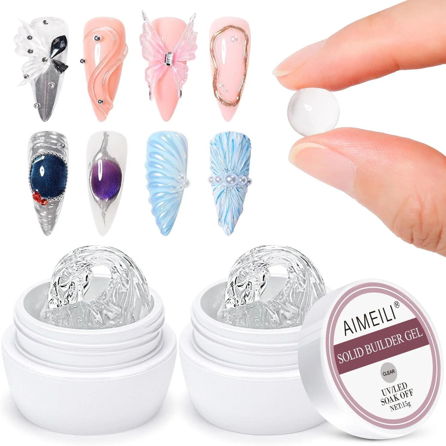 ژل بیلدر جامد AIMEILI 15 گرم X 2 عدد، ژل اکستنشن ناخن شفاف، ژل مجسمه سازی جامد، ژل سخت برای ناخن، ژل حکاکی ناخن غیر چسبنده، چسب ژل نگین